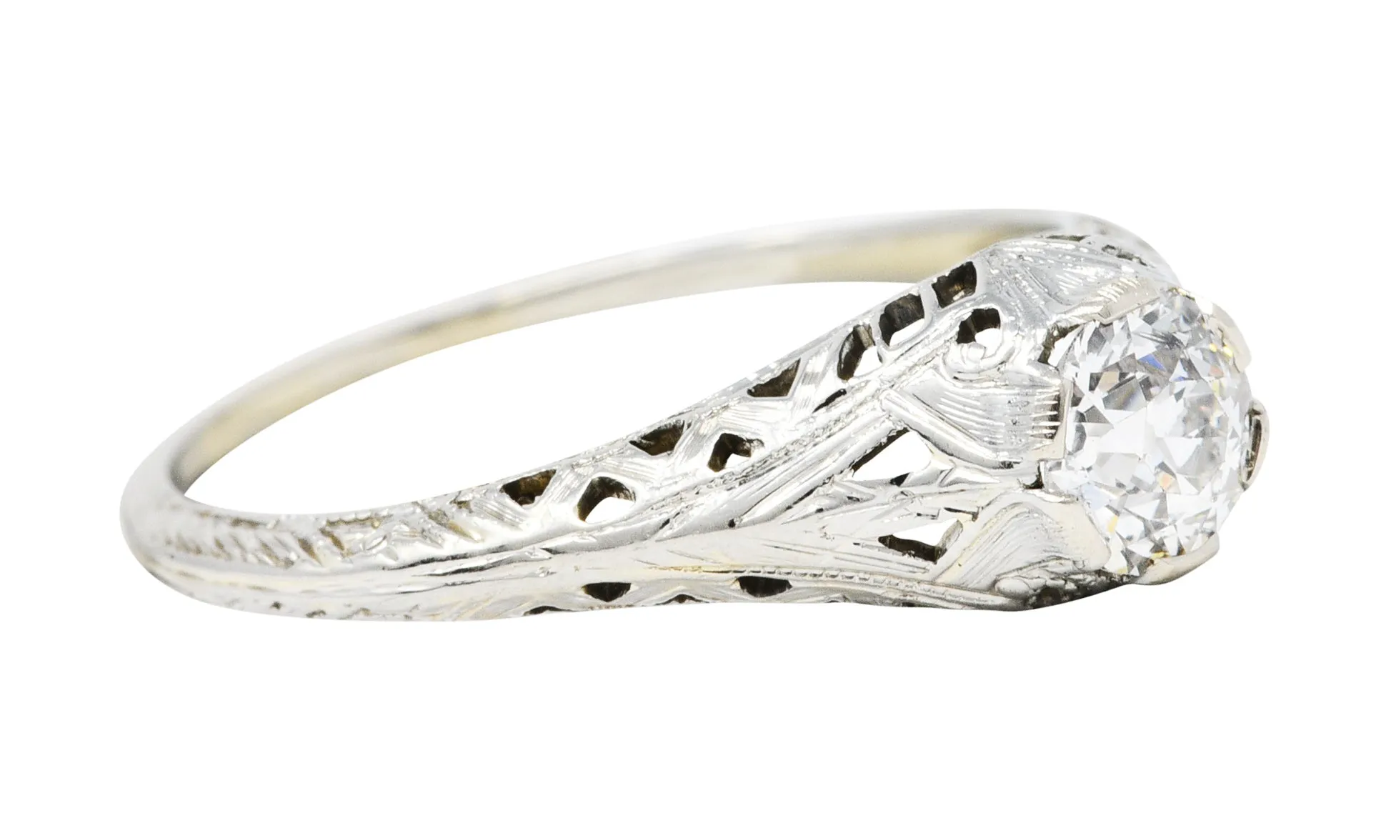 Art Deco 0.52 CTW Diamond 18 Karat White Gold Trellis Engagement Ring