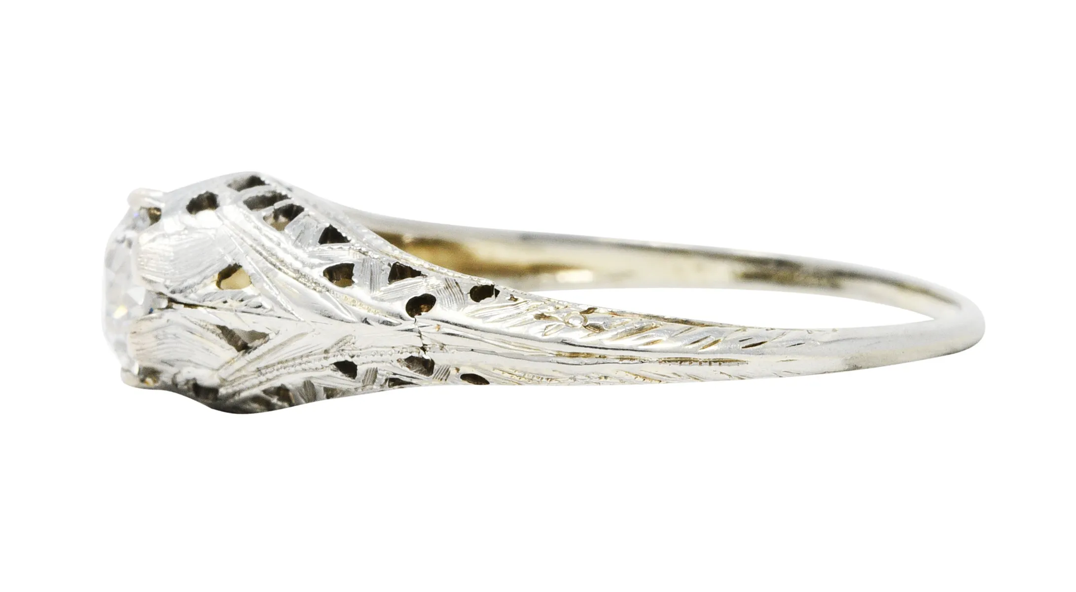 Art Deco 0.52 CTW Diamond 18 Karat White Gold Trellis Engagement Ring