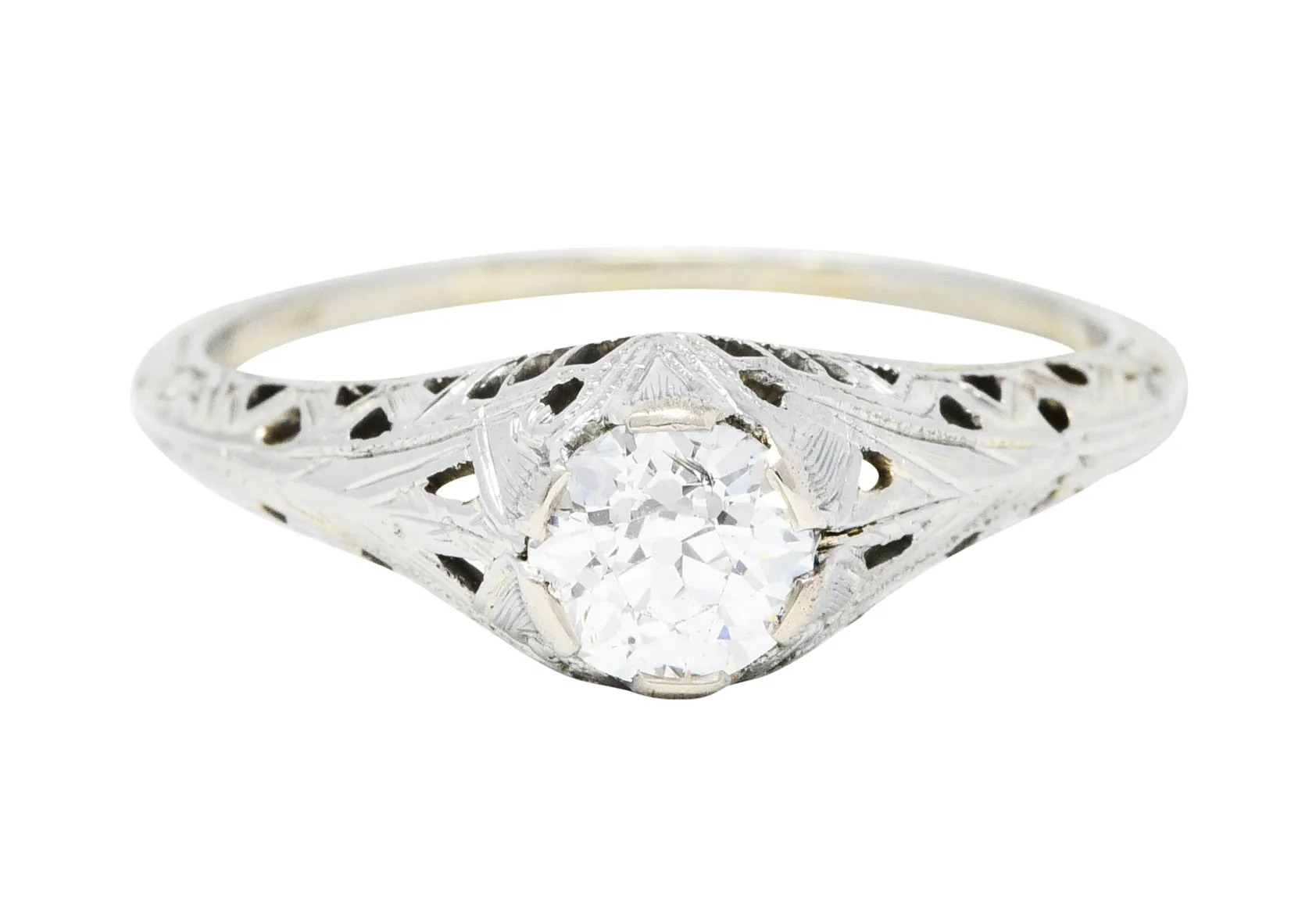 Art Deco 0.52 CTW Diamond 18 Karat White Gold Trellis Engagement Ring