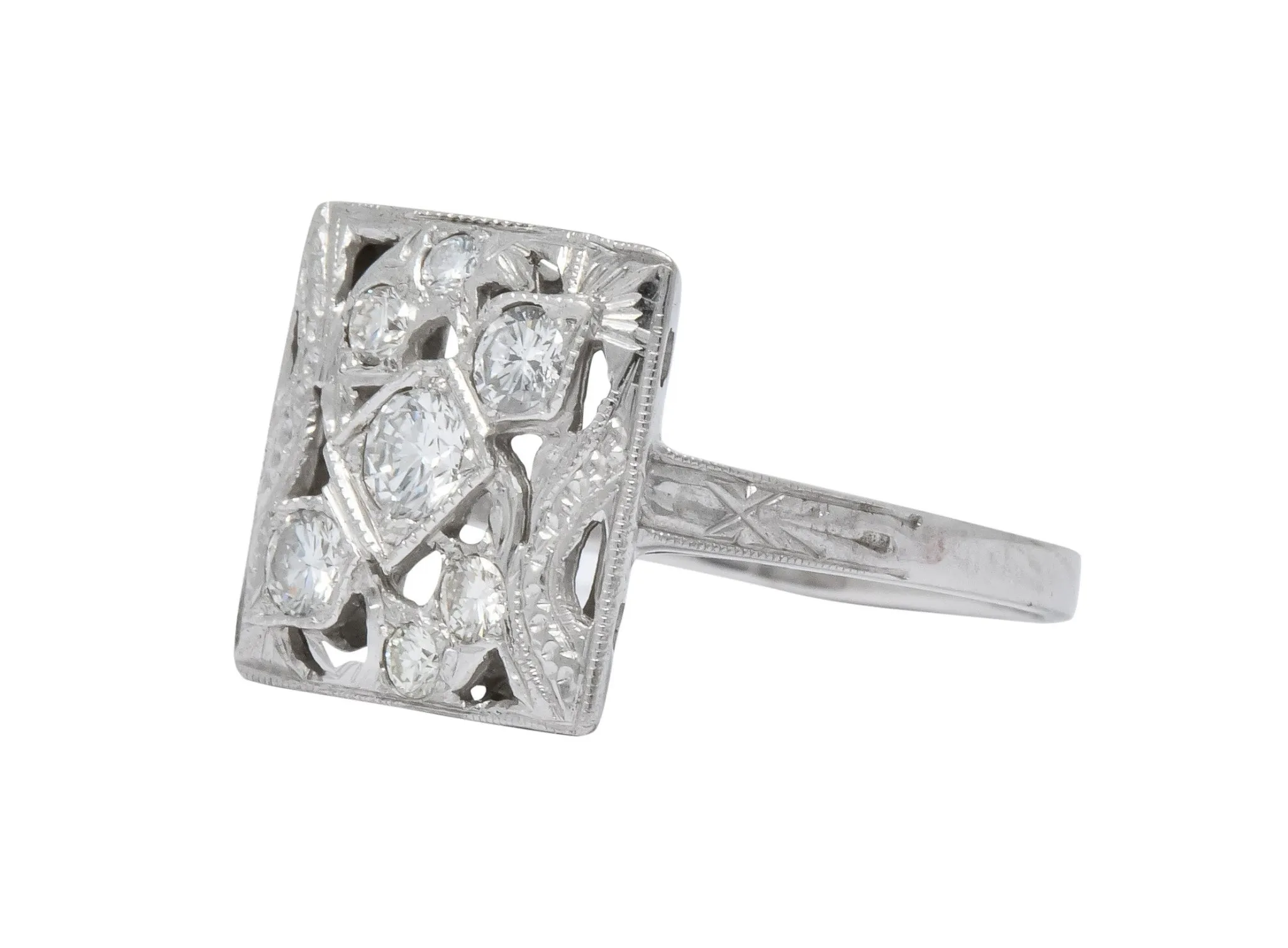 Art Deco 0.55 CTW Diamond 14 Karat White Gold Cocktail Ring