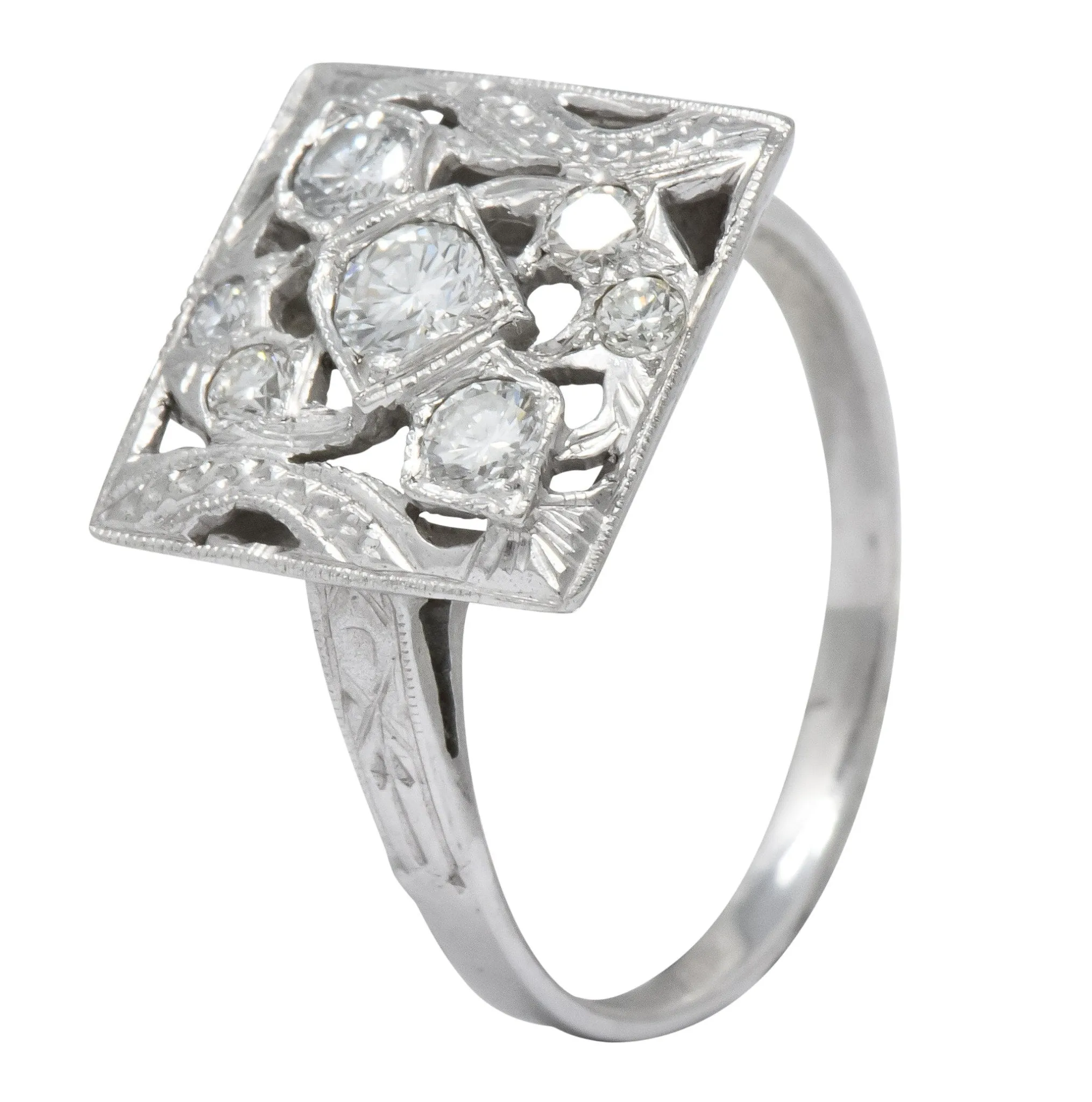 Art Deco 0.55 CTW Diamond 14 Karat White Gold Cocktail Ring