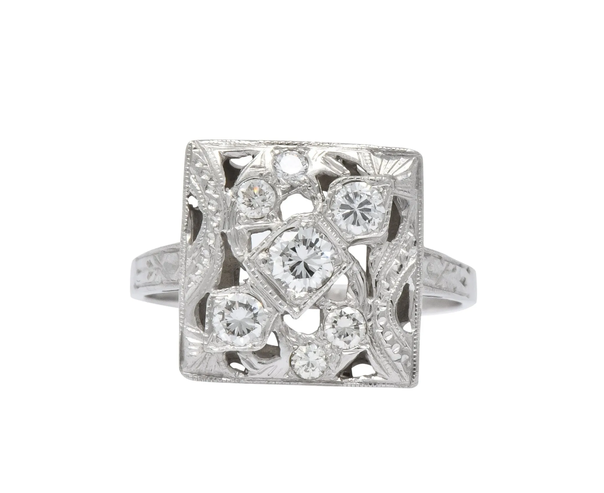 Art Deco 0.55 CTW Diamond 14 Karat White Gold Cocktail Ring