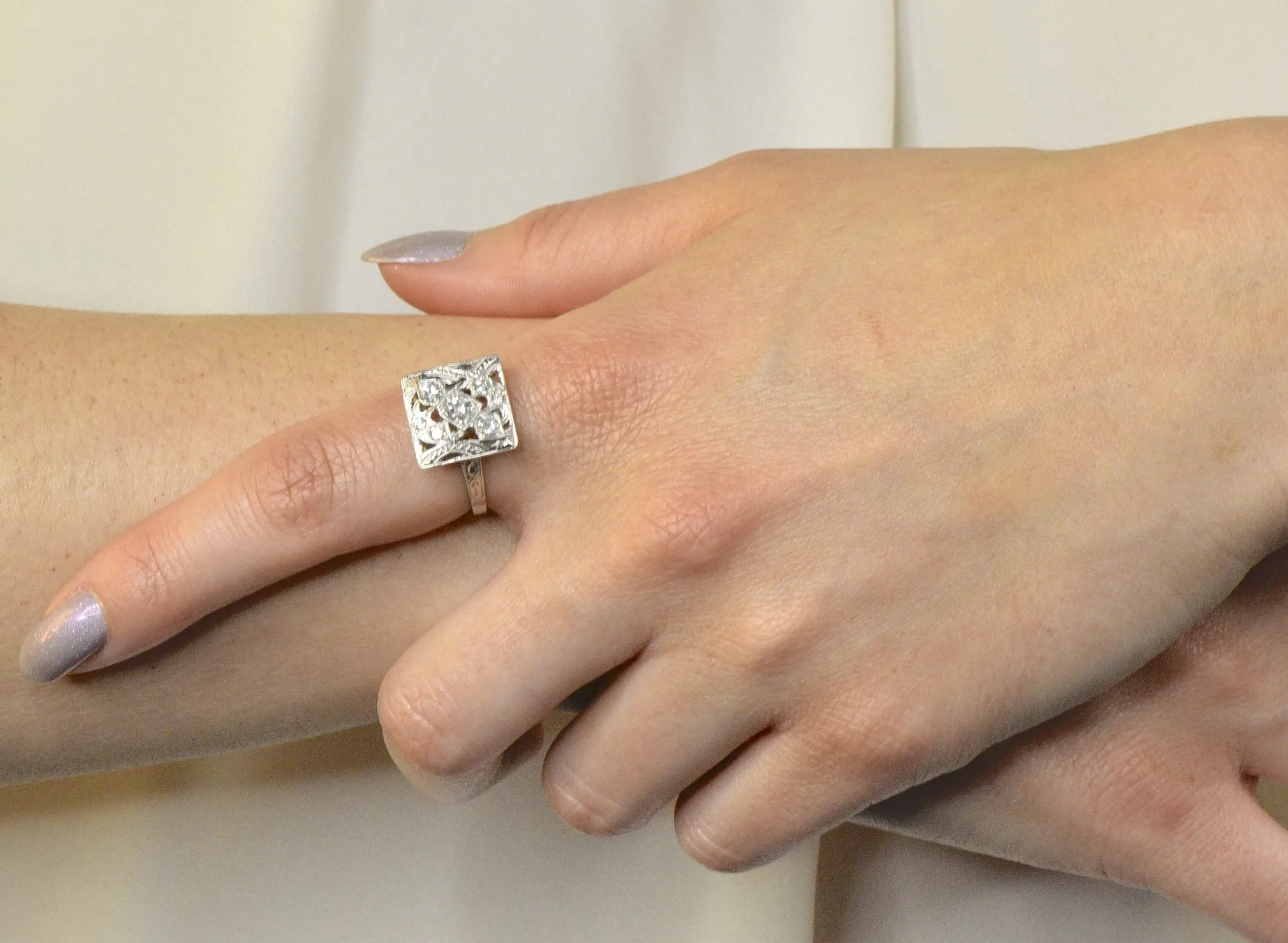 Art Deco 0.55 CTW Diamond 14 Karat White Gold Cocktail Ring