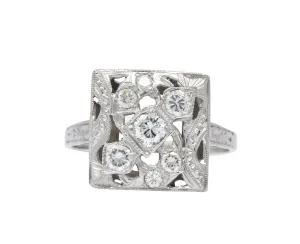 Art Deco 0.55 CTW Diamond 14 Karat White Gold Cocktail Ring