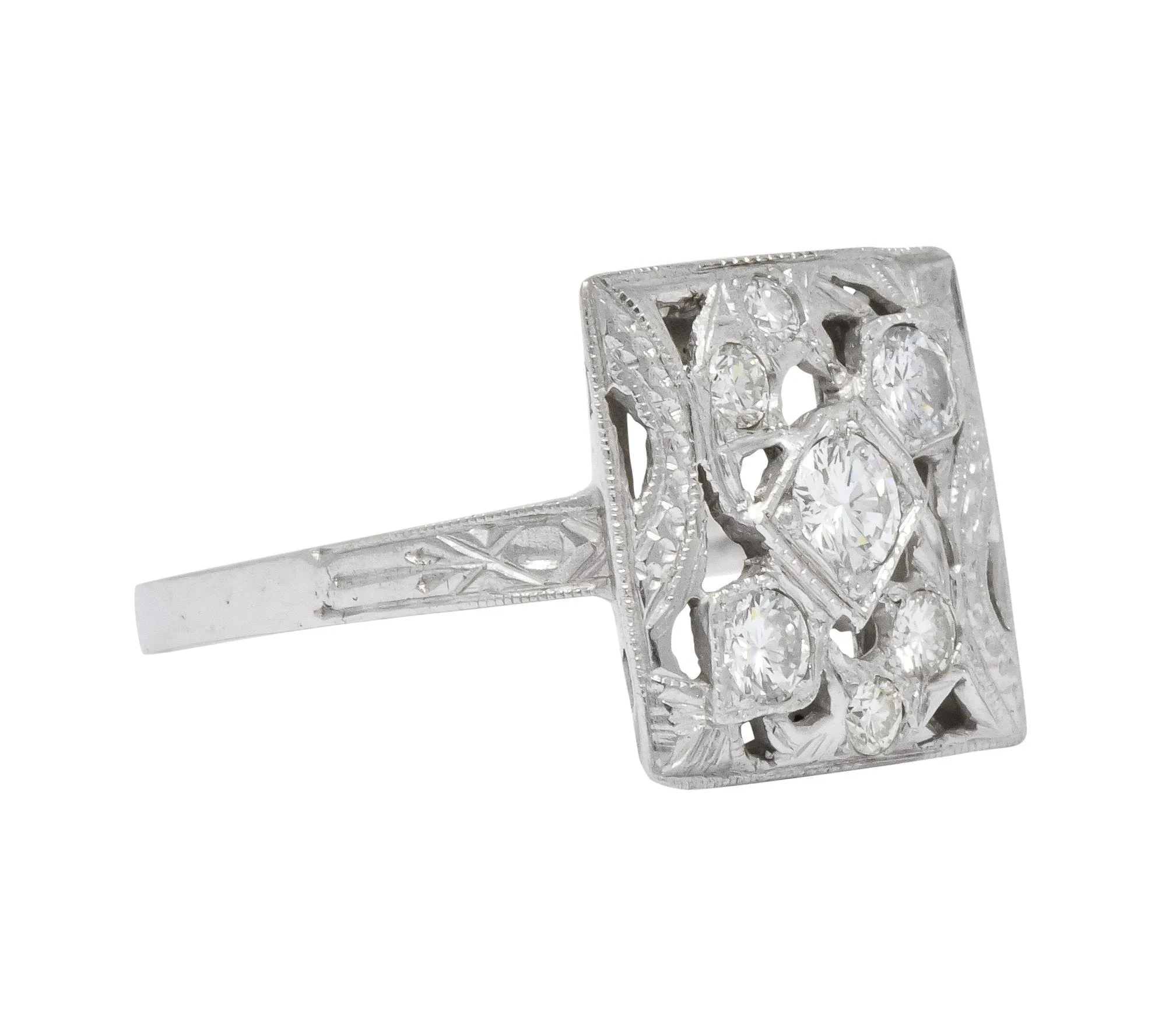 Art Deco 0.55 CTW Diamond 14 Karat White Gold Cocktail Ring
