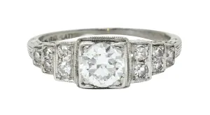 Art Deco 0.60 CTW Diamond Platinum Heart Engagement Ring Circa 1930