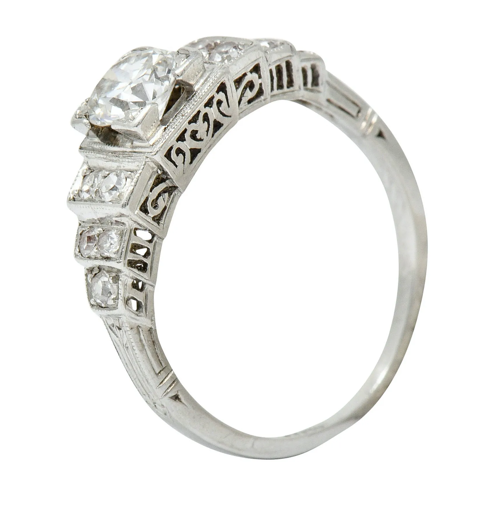 Art Deco 0.60 CTW Diamond Platinum Heart Engagement Ring Circa 1930