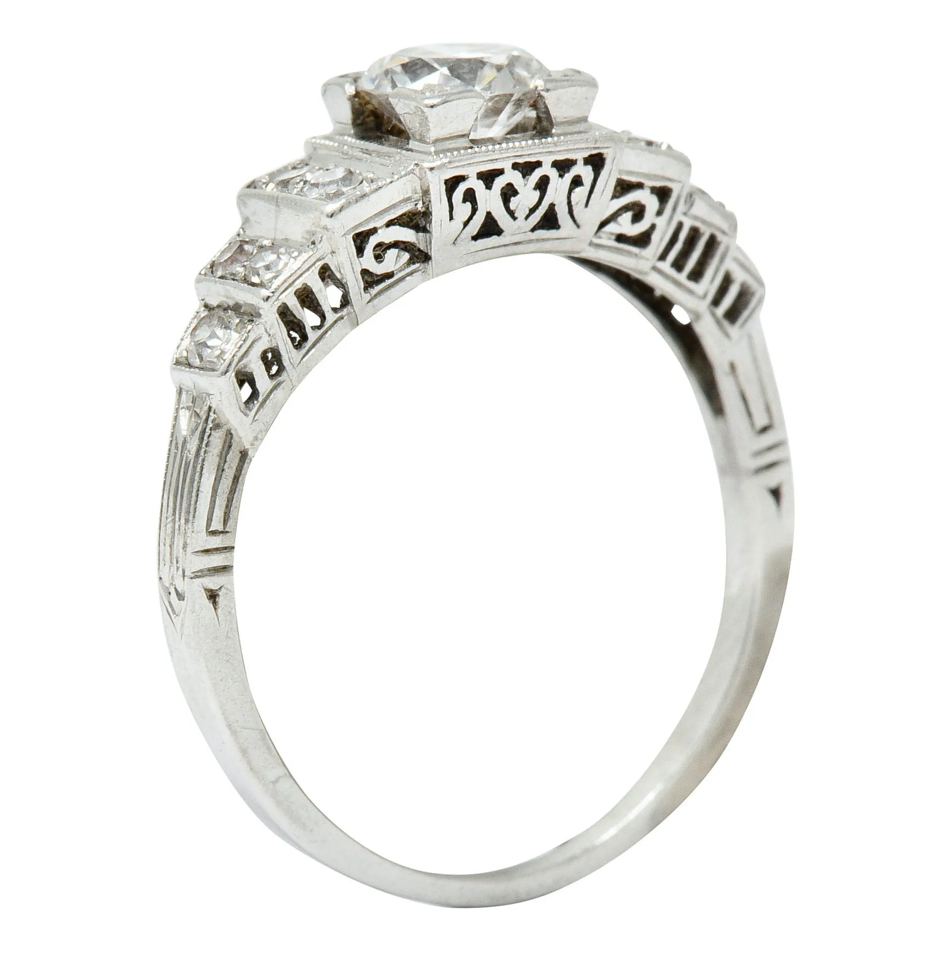 Art Deco 0.60 CTW Diamond Platinum Heart Engagement Ring Circa 1930