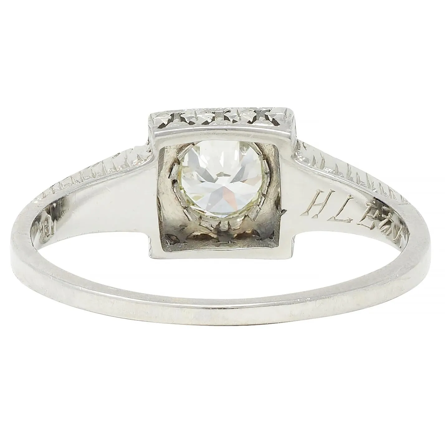 Art Deco 0.60 CTW Old European Diamond Sapphire 18 Karat White Gold VinWheat Engagement Ring