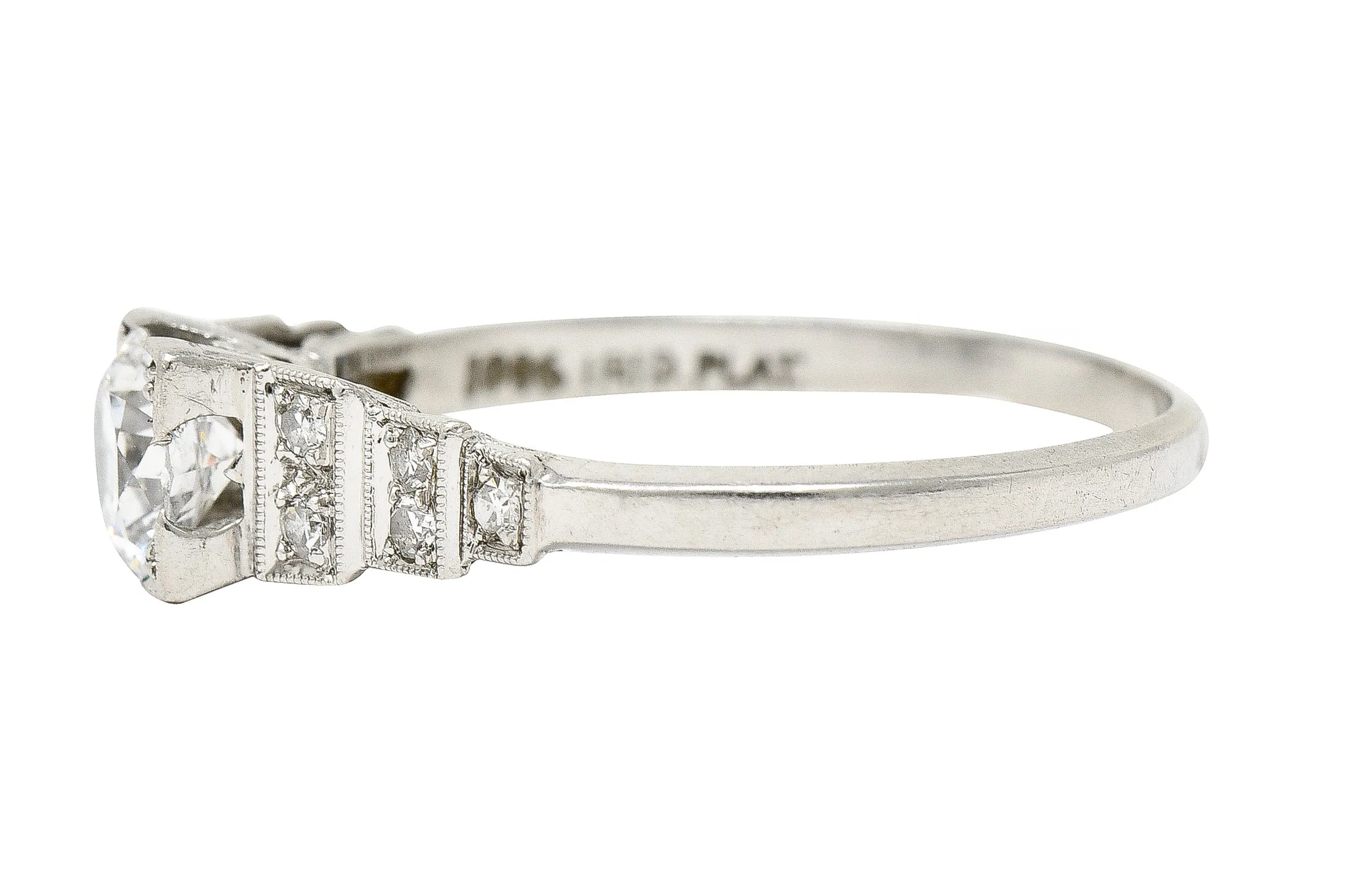 Art Deco 0.66 CTW Old European Cut Diamond Platinum Square Form Stepped Engagement Ring