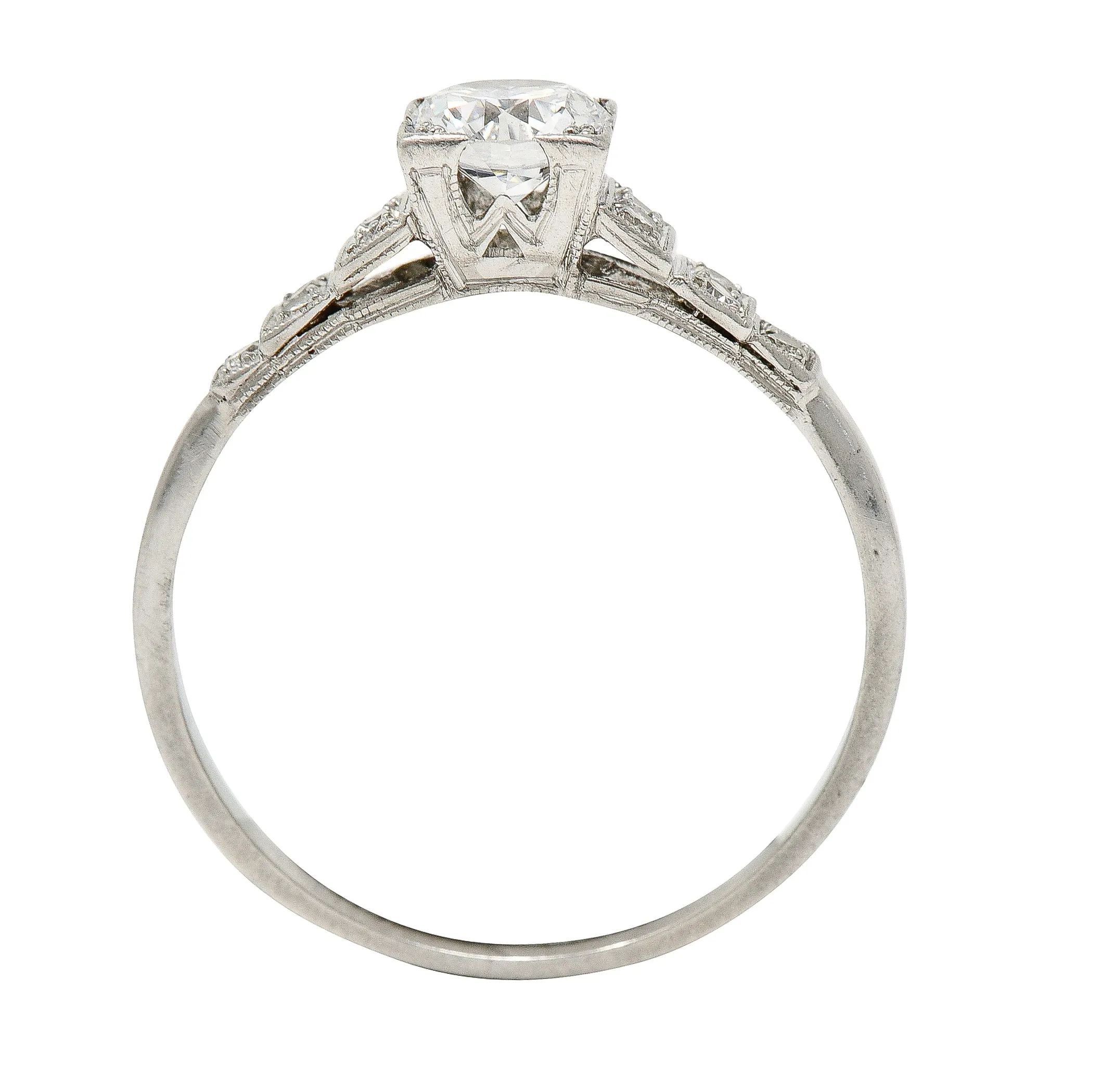 Art Deco 0.66 CTW Old European Cut Diamond Platinum Square Form Stepped Engagement Ring