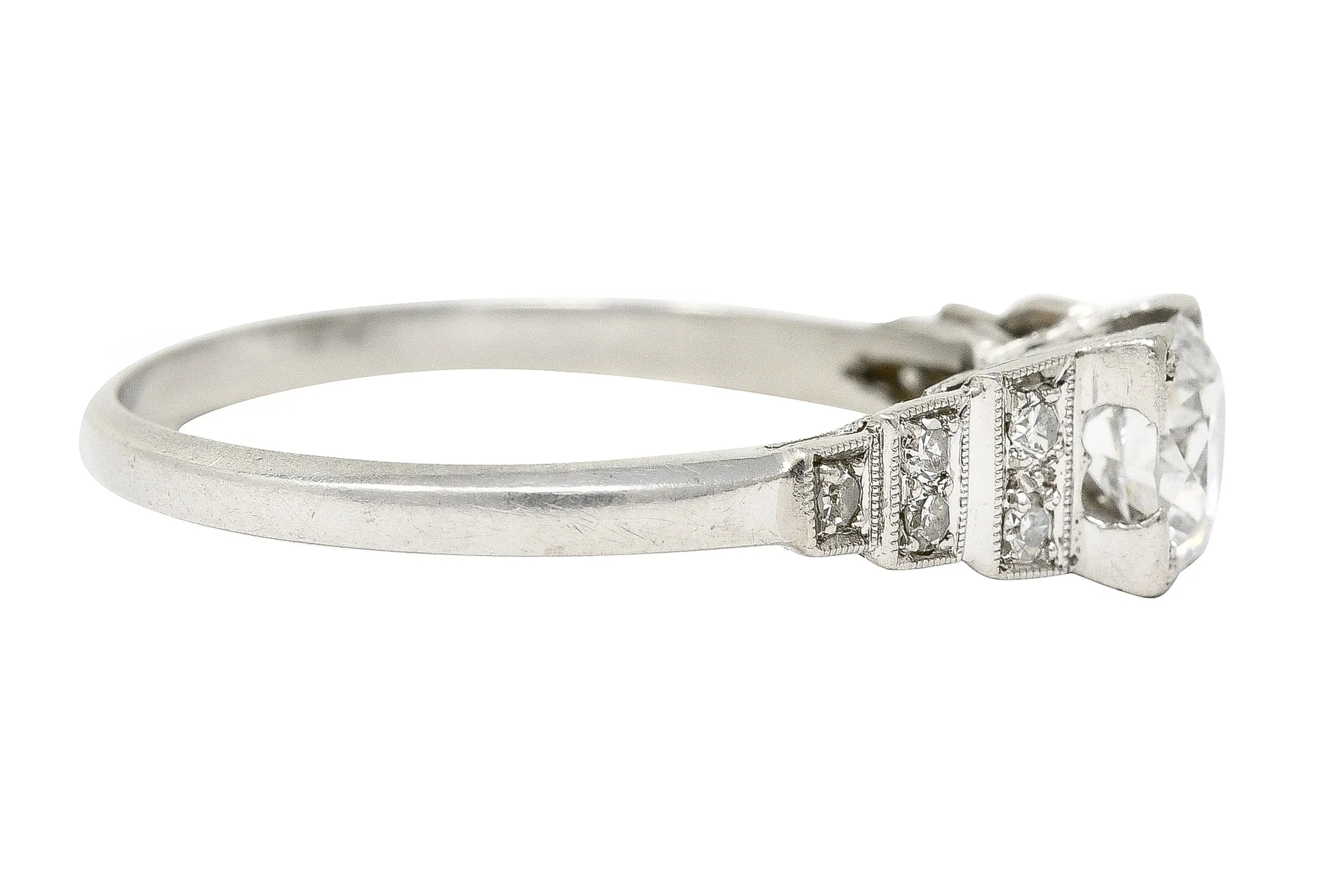 Art Deco 0.66 CTW Old European Cut Diamond Platinum Square Form Stepped Engagement Ring