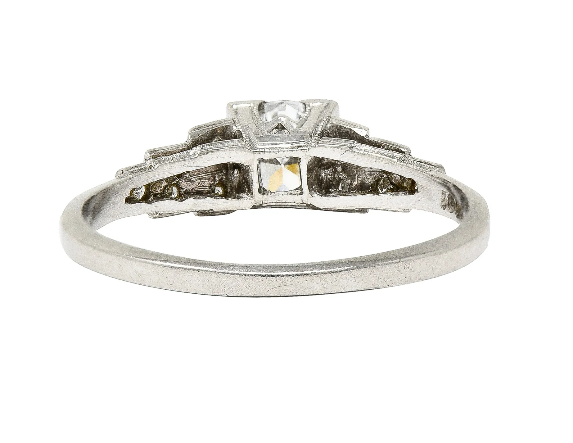 Art Deco 0.66 CTW Old European Cut Diamond Platinum Square Form Stepped Engagement Ring