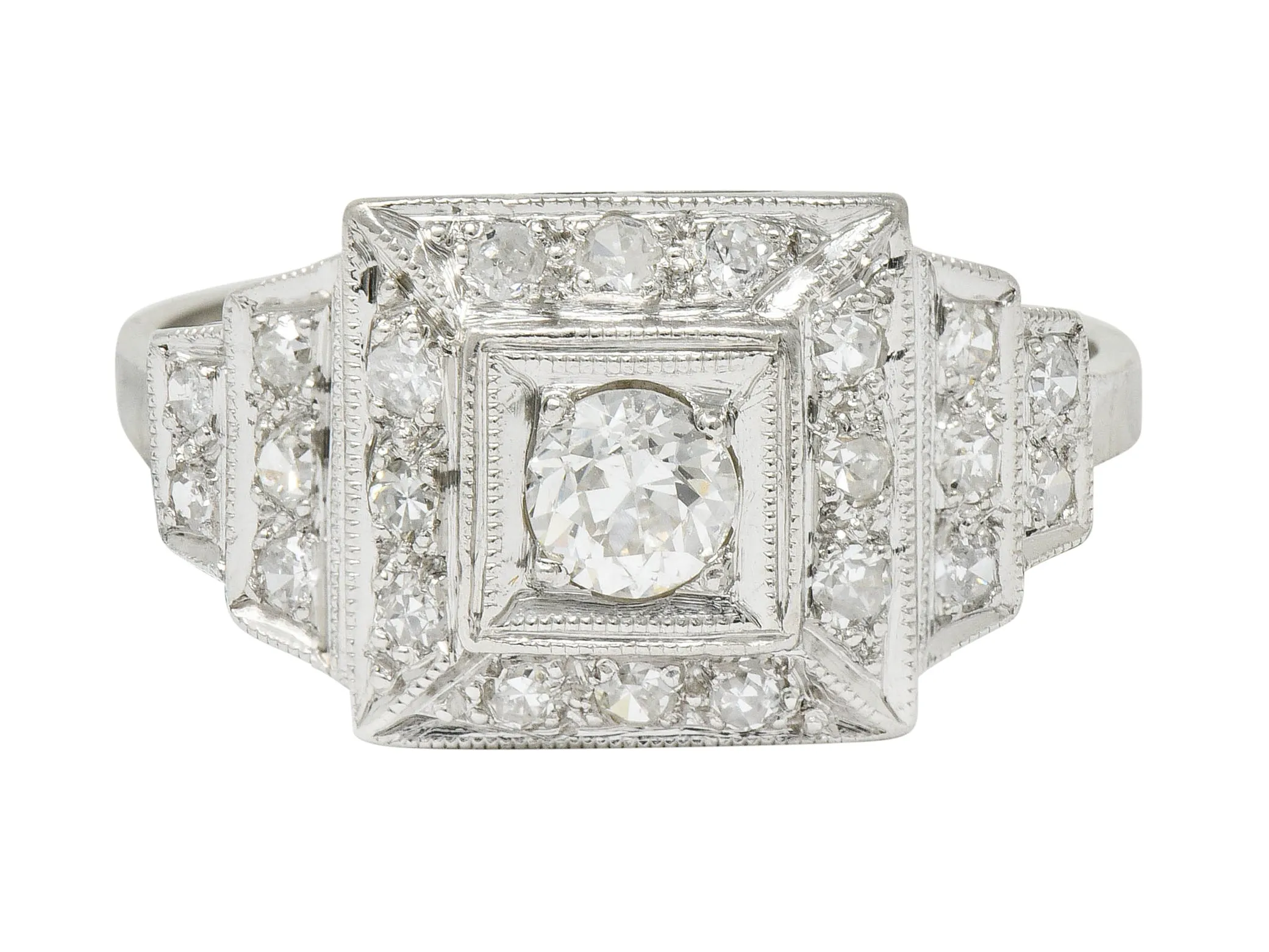 Art Deco 0.70 CTW Diamond Platinum Square Stepped Engagement Ring