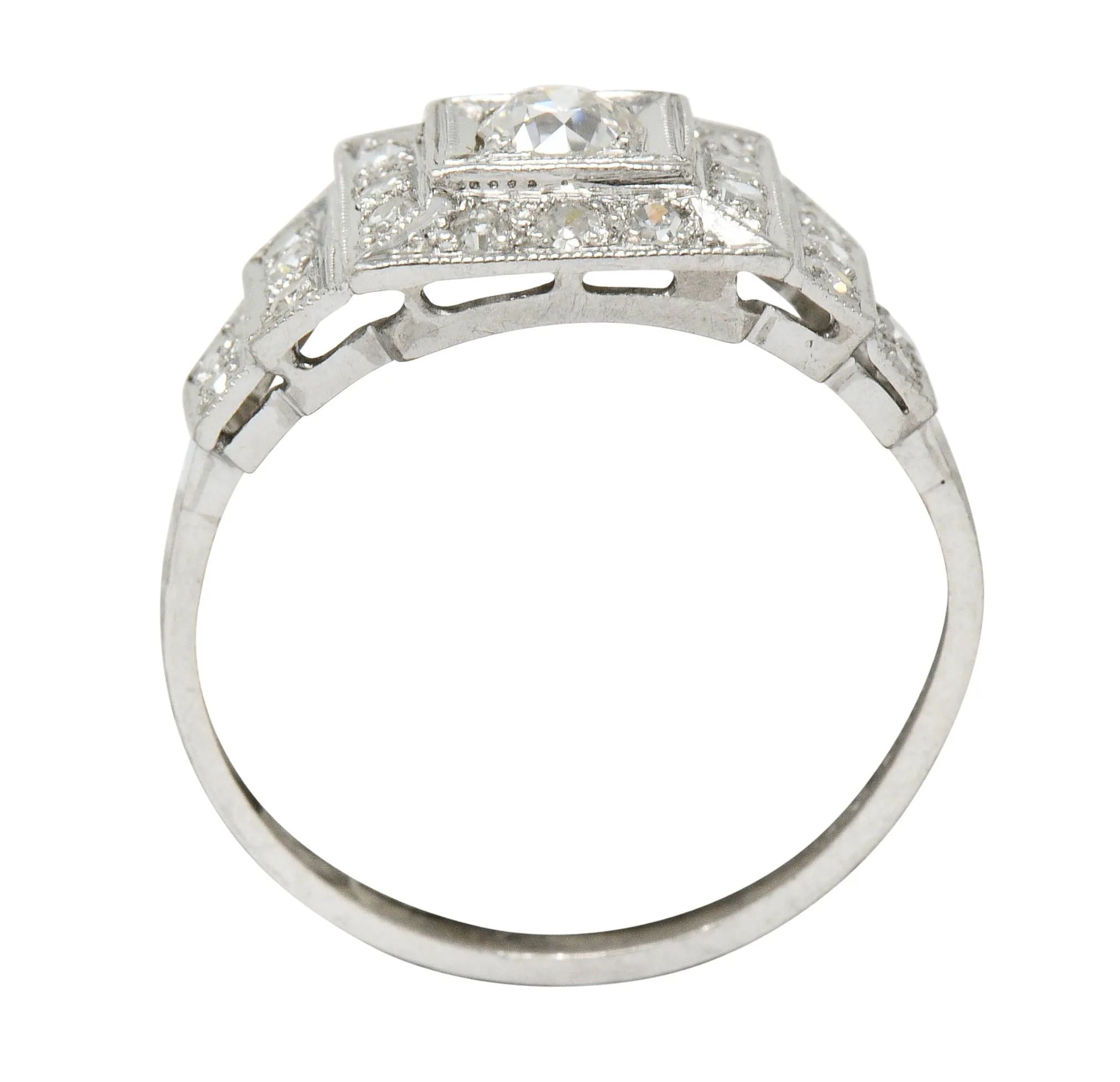 Art Deco 0.70 CTW Diamond Platinum Square Stepped Engagement Ring