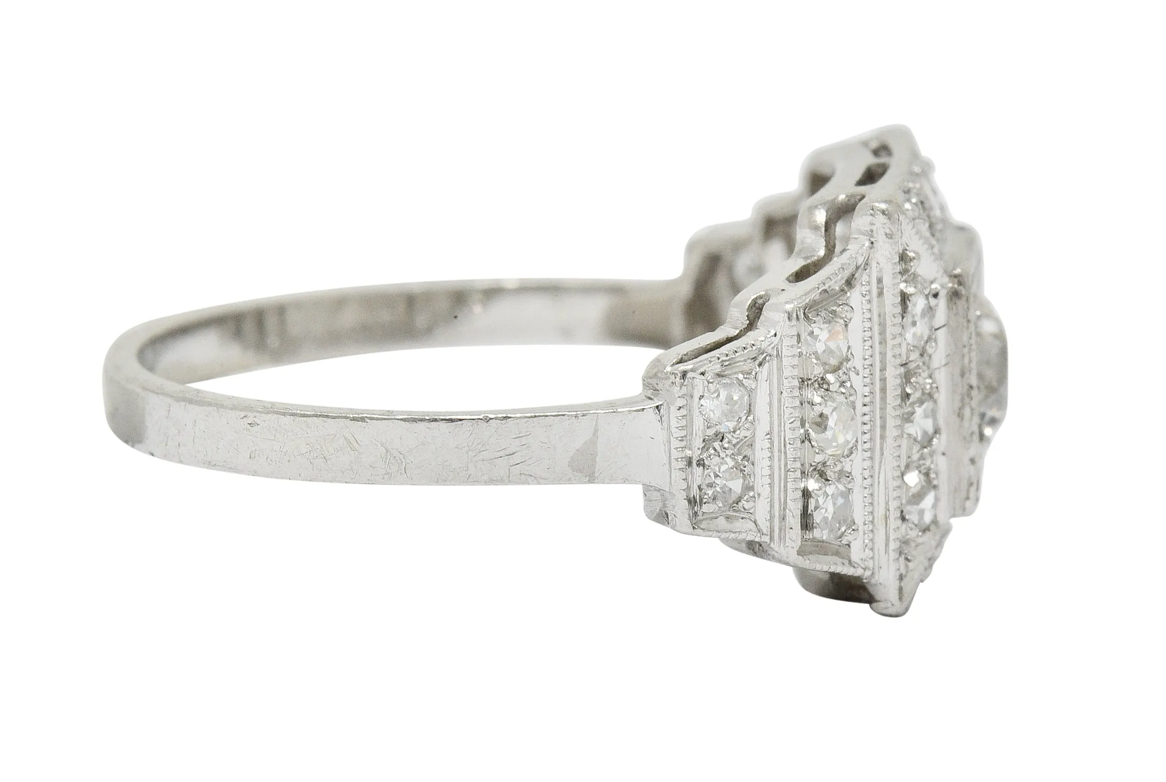 Art Deco 0.70 CTW Diamond Platinum Square Stepped Engagement Ring