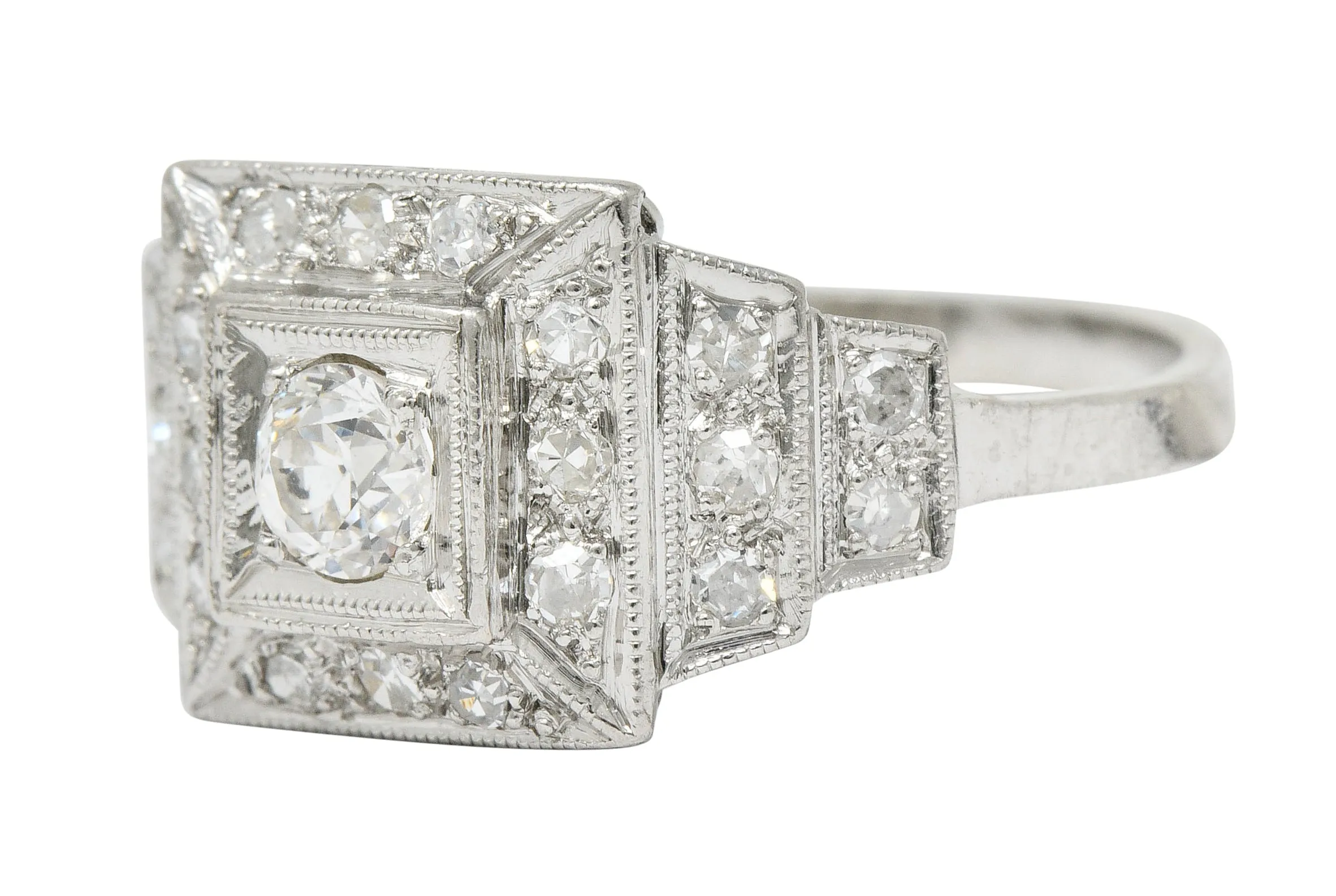 Art Deco 0.70 CTW Diamond Platinum Square Stepped Engagement Ring