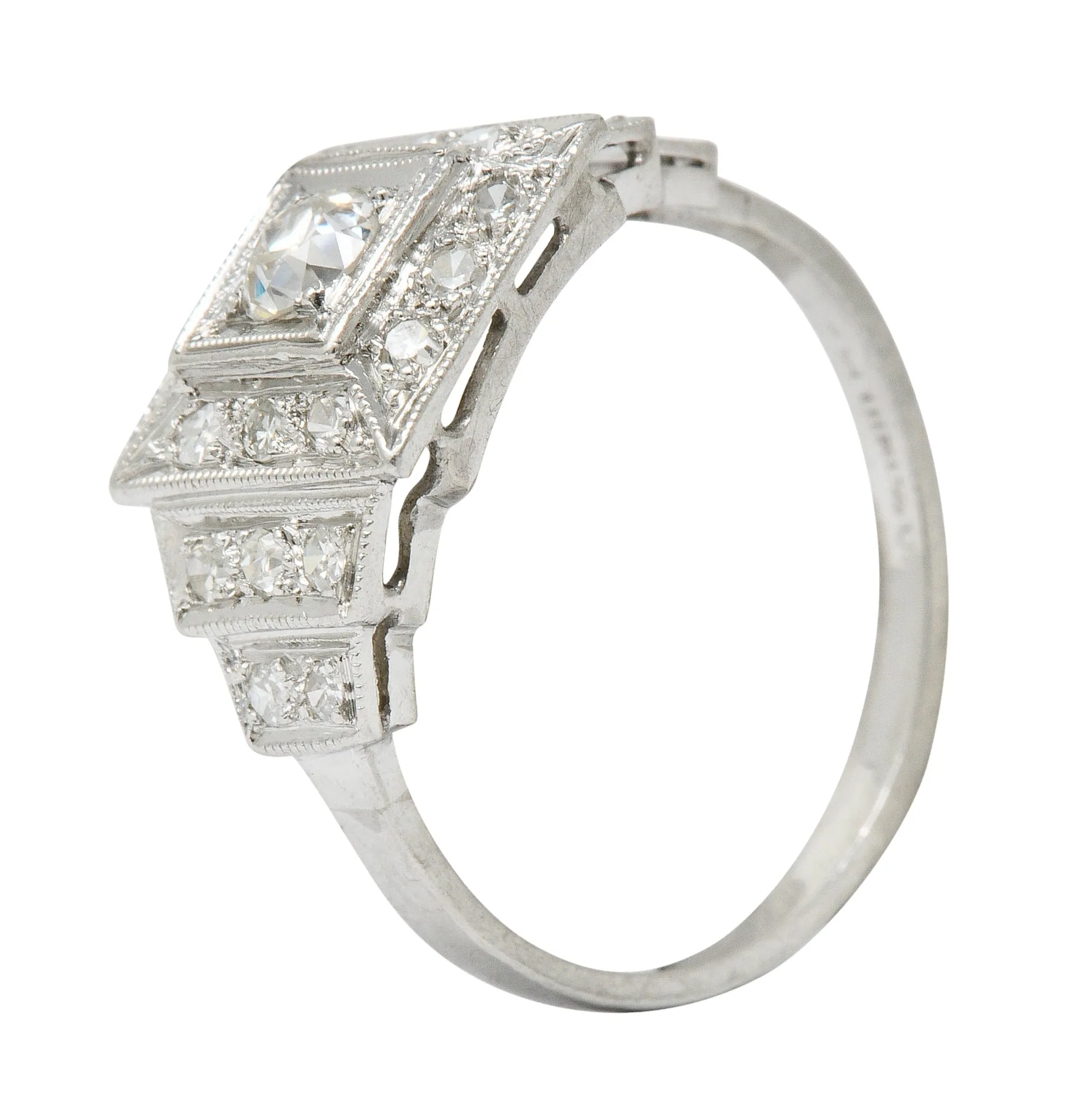 Art Deco 0.70 CTW Diamond Platinum Square Stepped Engagement Ring