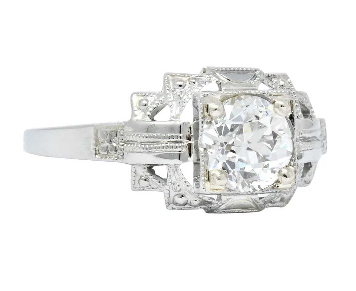 Art Deco 0.73 CTW Diamond 18 Karat White Gold Engagement Ring GIA