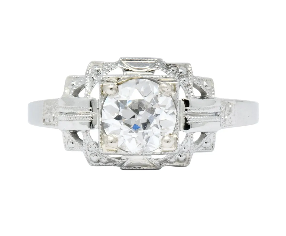 Art Deco 0.73 CTW Diamond 18 Karat White Gold Engagement Ring GIA