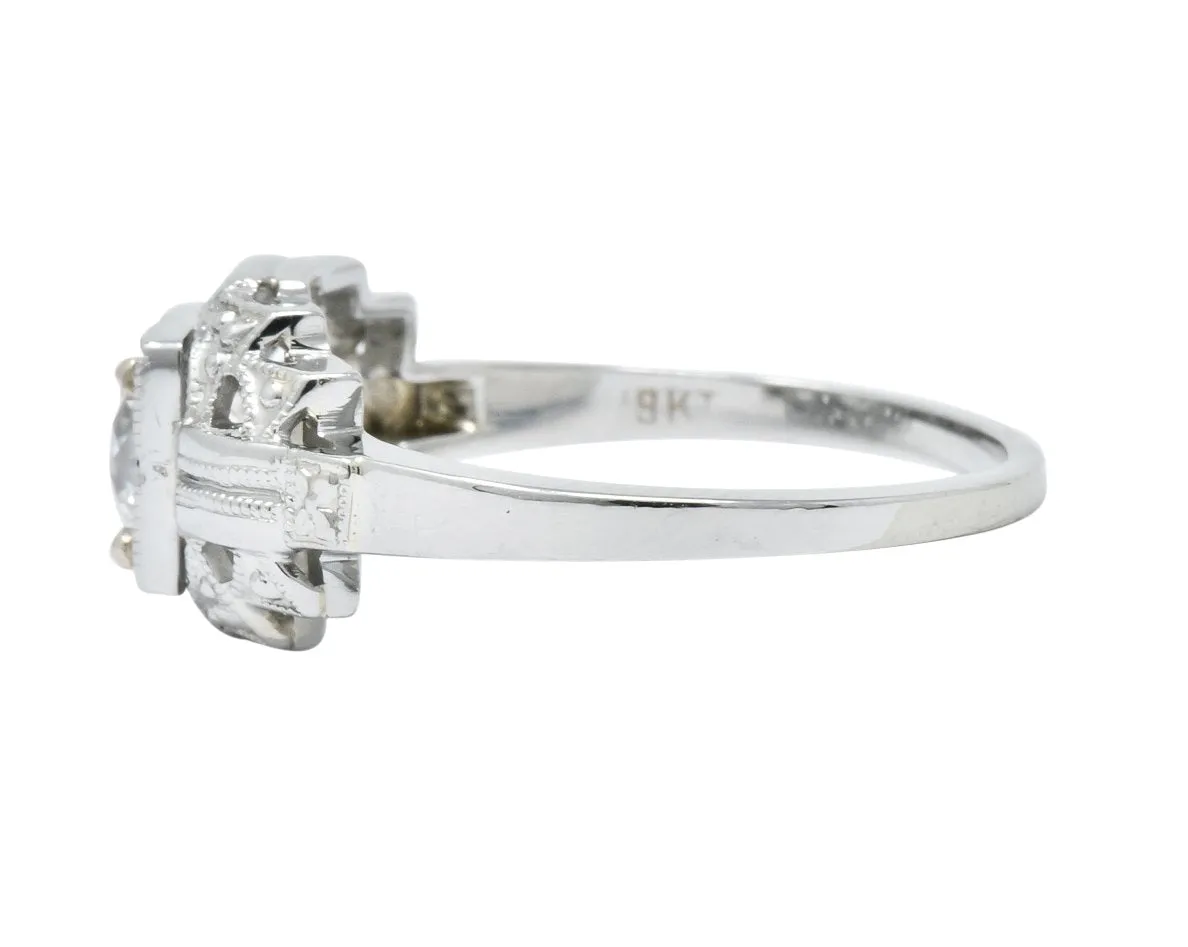 Art Deco 0.73 CTW Diamond 18 Karat White Gold Engagement Ring GIA