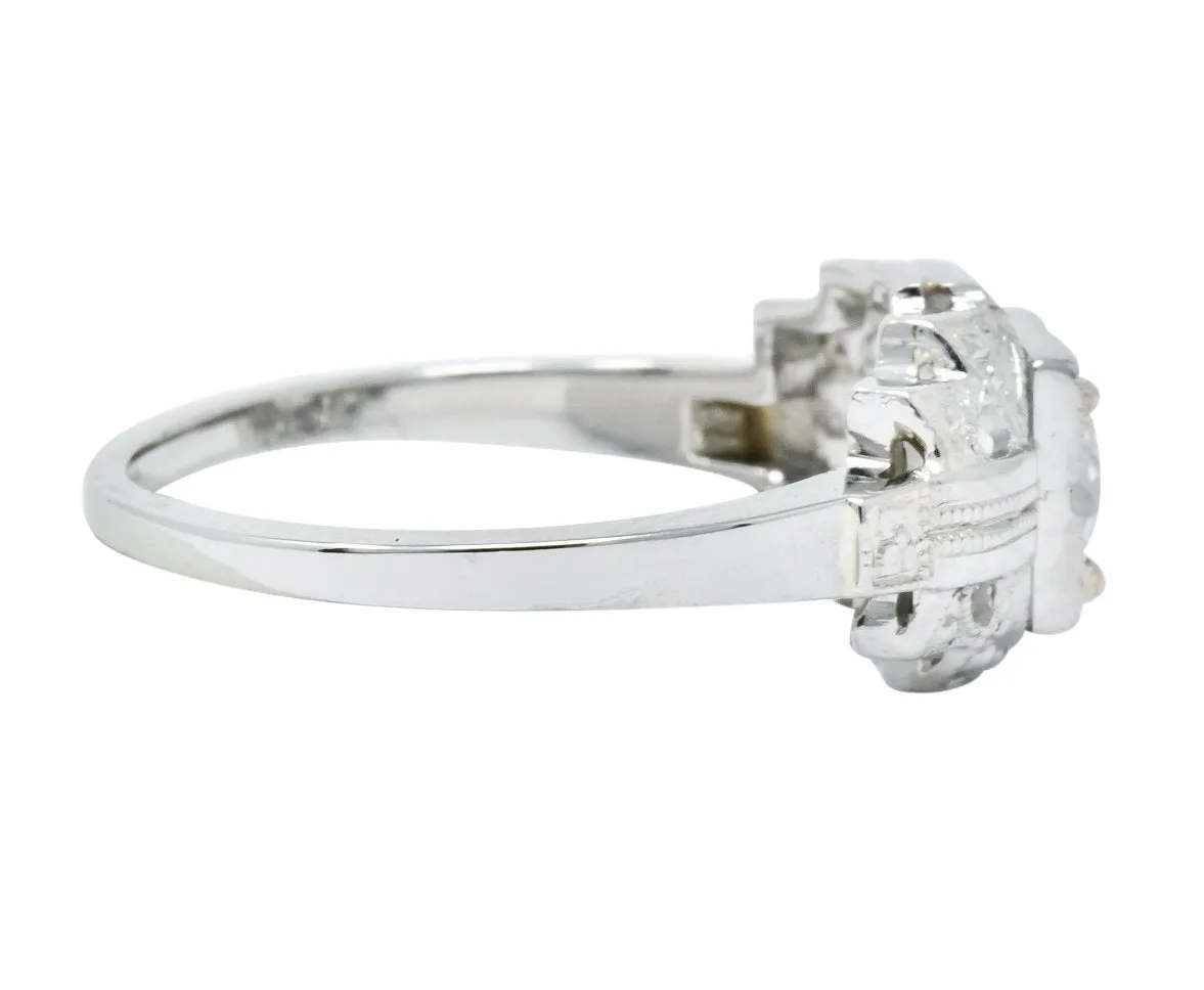 Art Deco 0.73 CTW Diamond 18 Karat White Gold Engagement Ring GIA