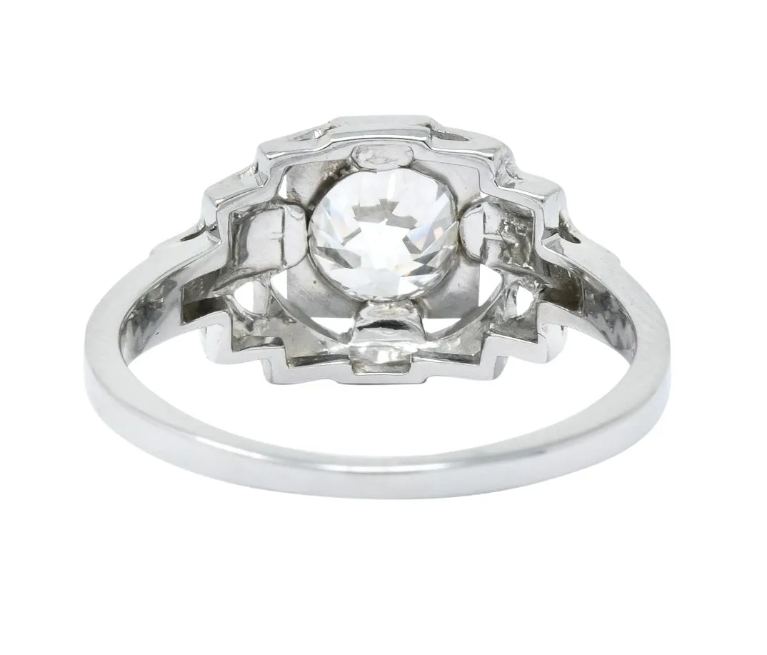 Art Deco 0.73 CTW Diamond 18 Karat White Gold Engagement Ring GIA