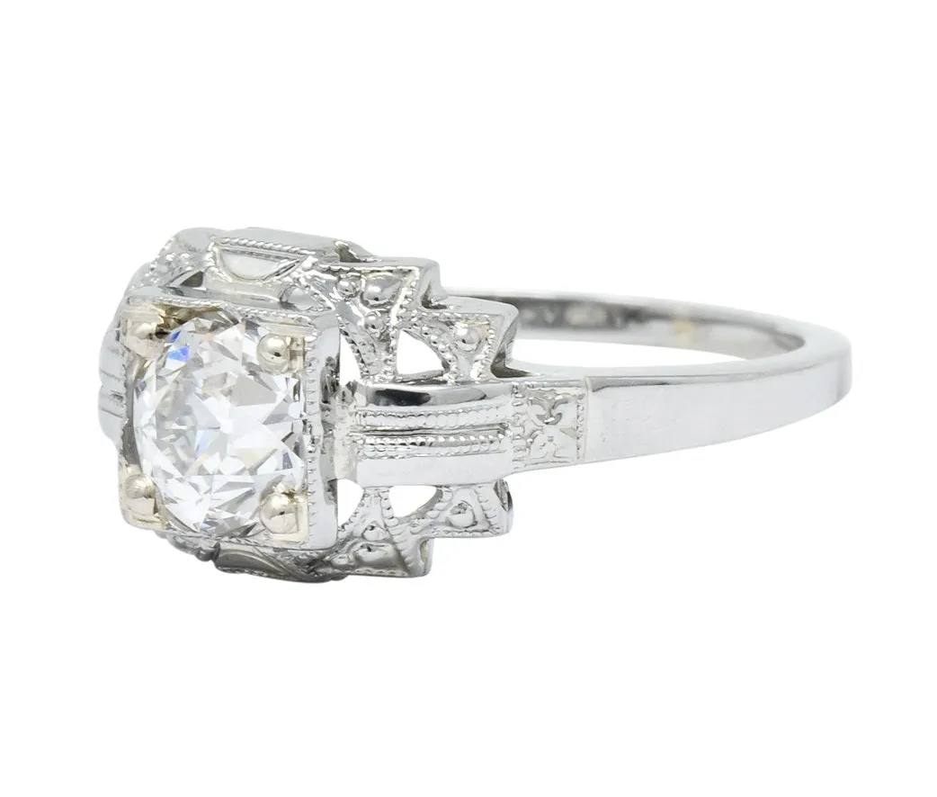 Art Deco 0.73 CTW Diamond 18 Karat White Gold Engagement Ring GIA