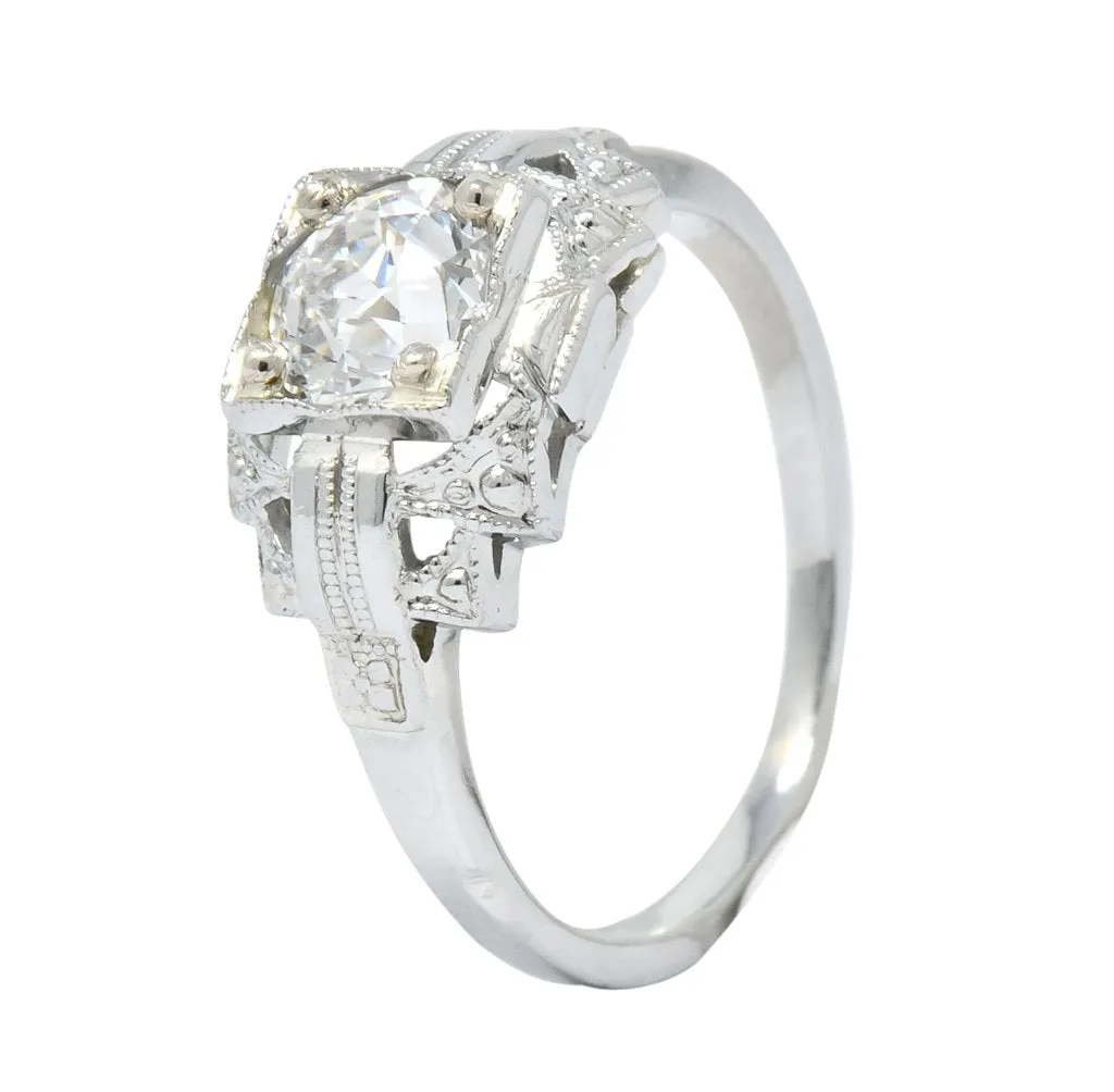 Art Deco 0.73 CTW Diamond 18 Karat White Gold Engagement Ring GIA