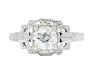 Art Deco 0.73 CTW Diamond 18 Karat White Gold Engagement Ring GIA