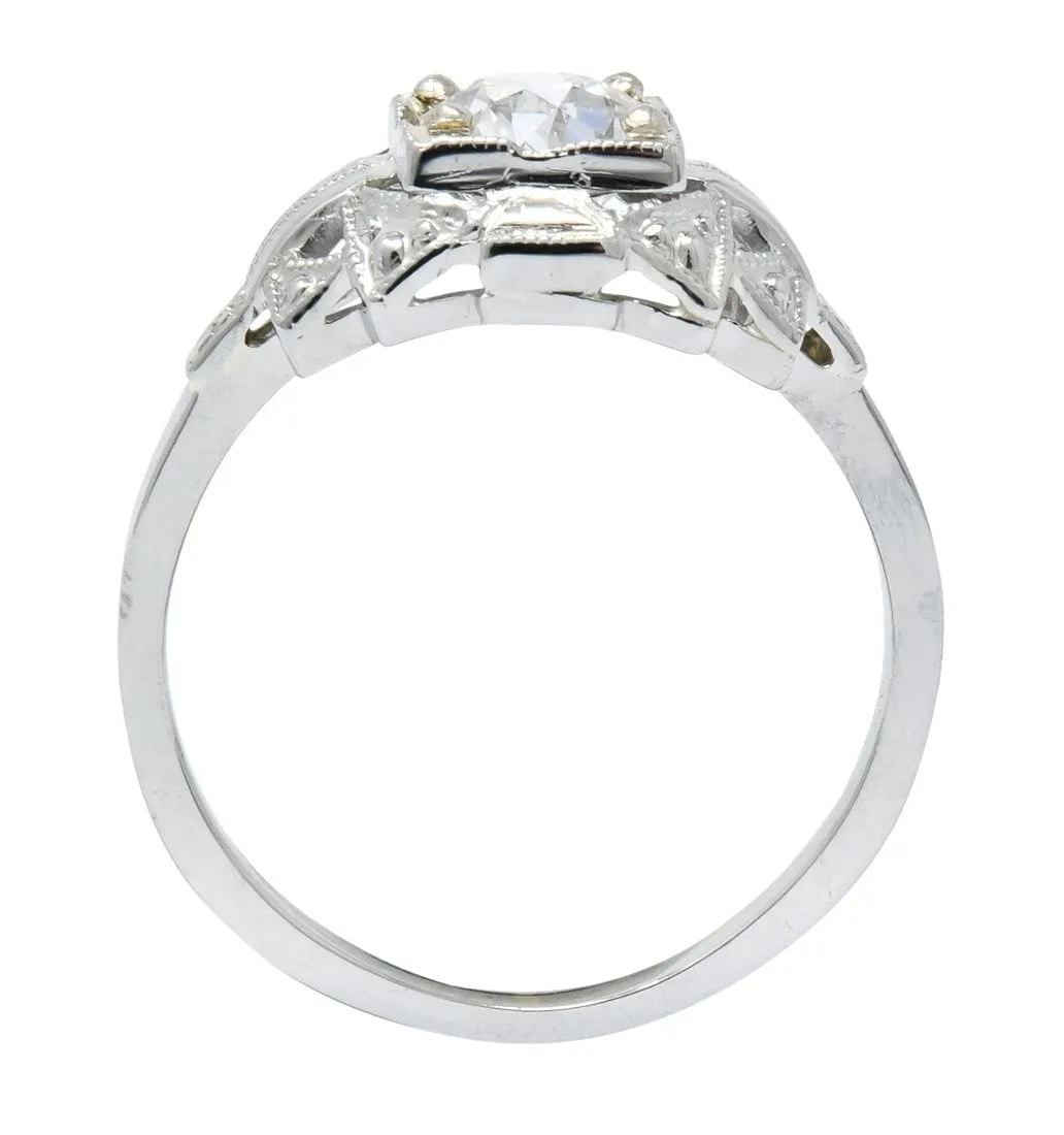 Art Deco 0.73 CTW Diamond 18 Karat White Gold Engagement Ring GIA