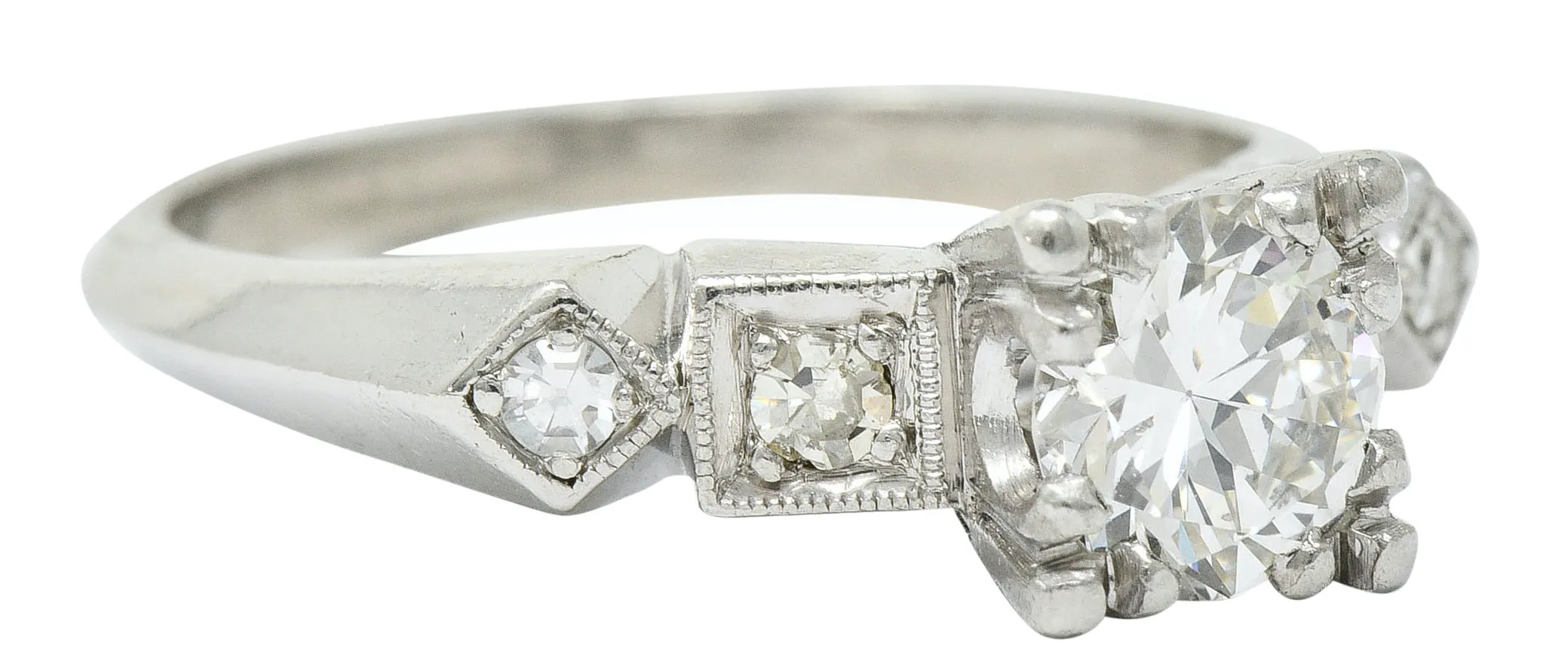 Art Deco 0.75 CTW Diamond Platinum Geometric Engagement Ring