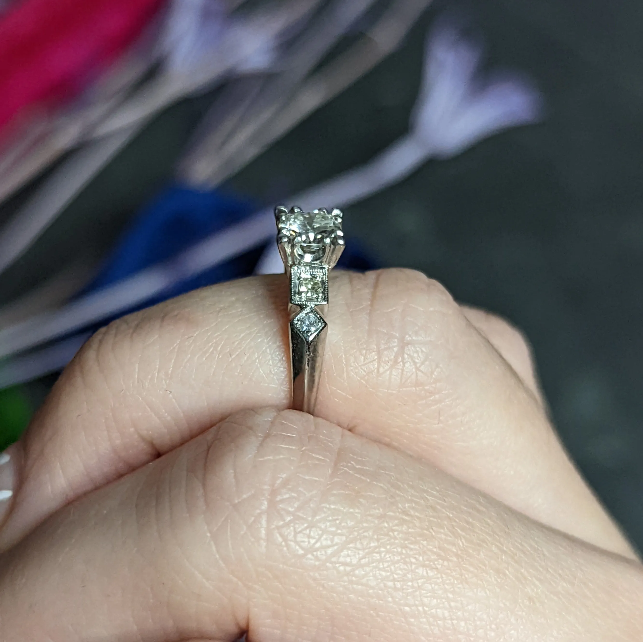 Art Deco 0.75 CTW Diamond Platinum Geometric Engagement Ring