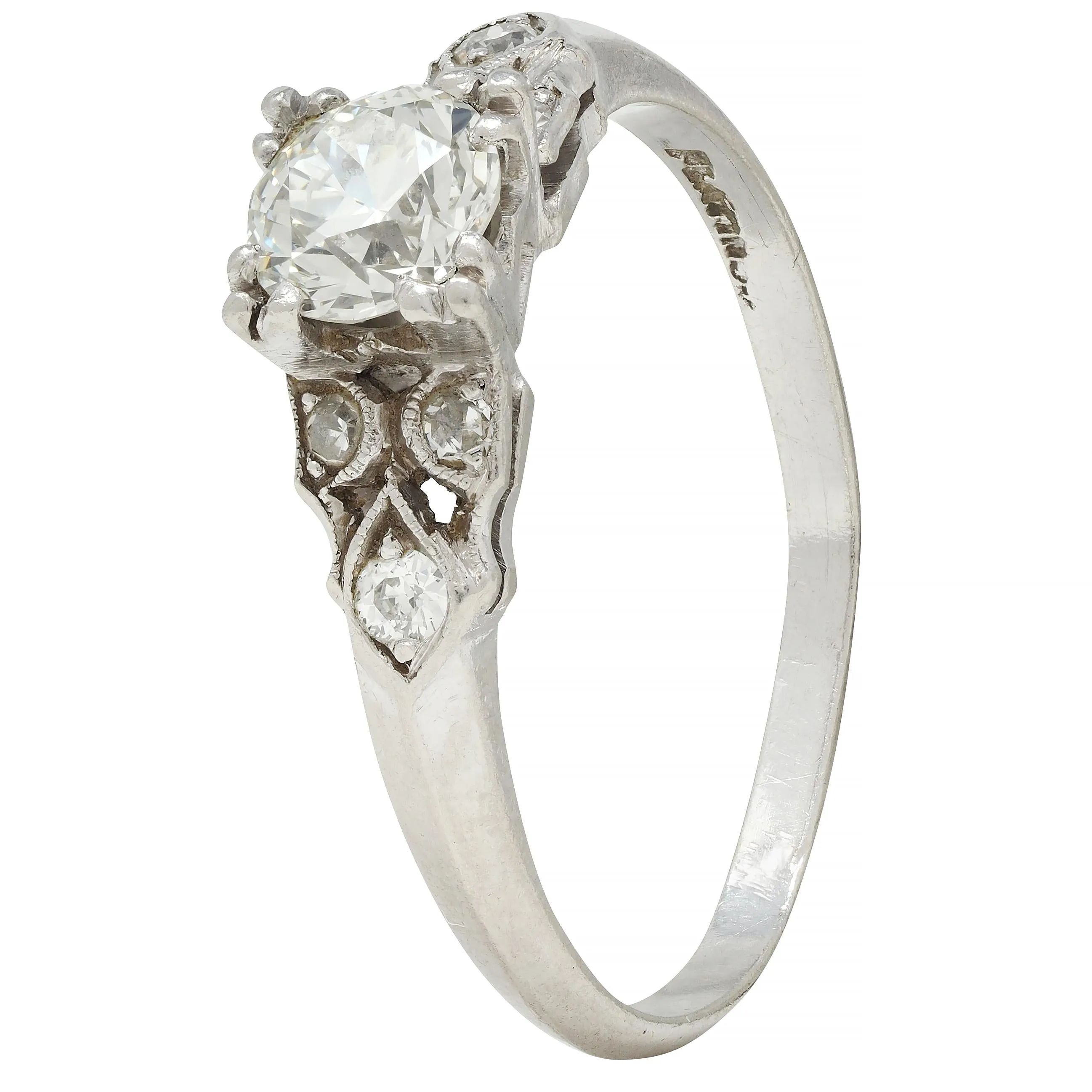 Art Deco 0.78 CTW Old European Cut Diamond Platinum Knife Edge Engagement Ring