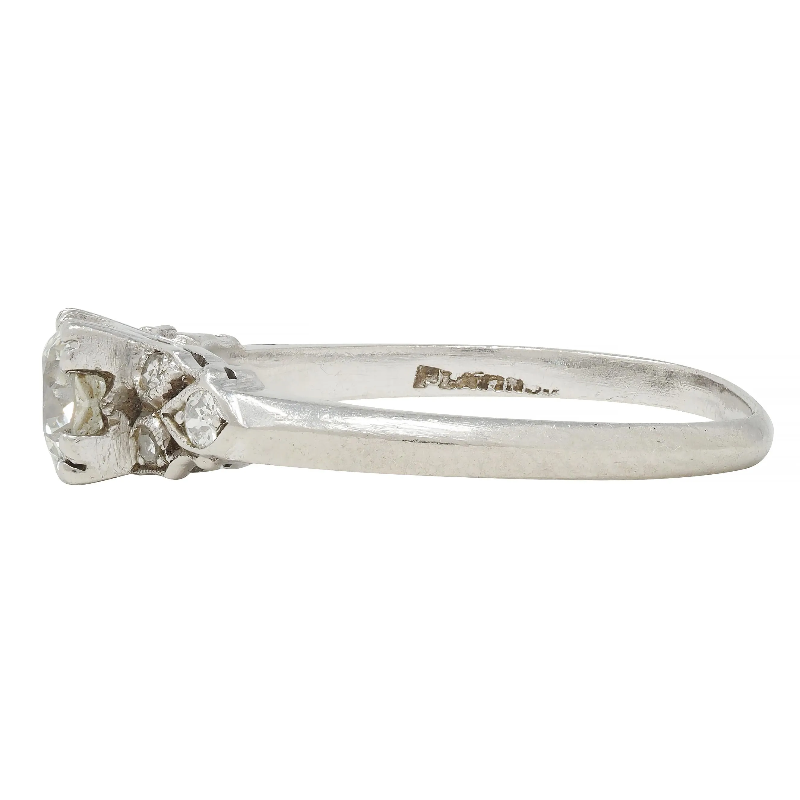 Art Deco 0.78 CTW Old European Cut Diamond Platinum Knife Edge Engagement Ring