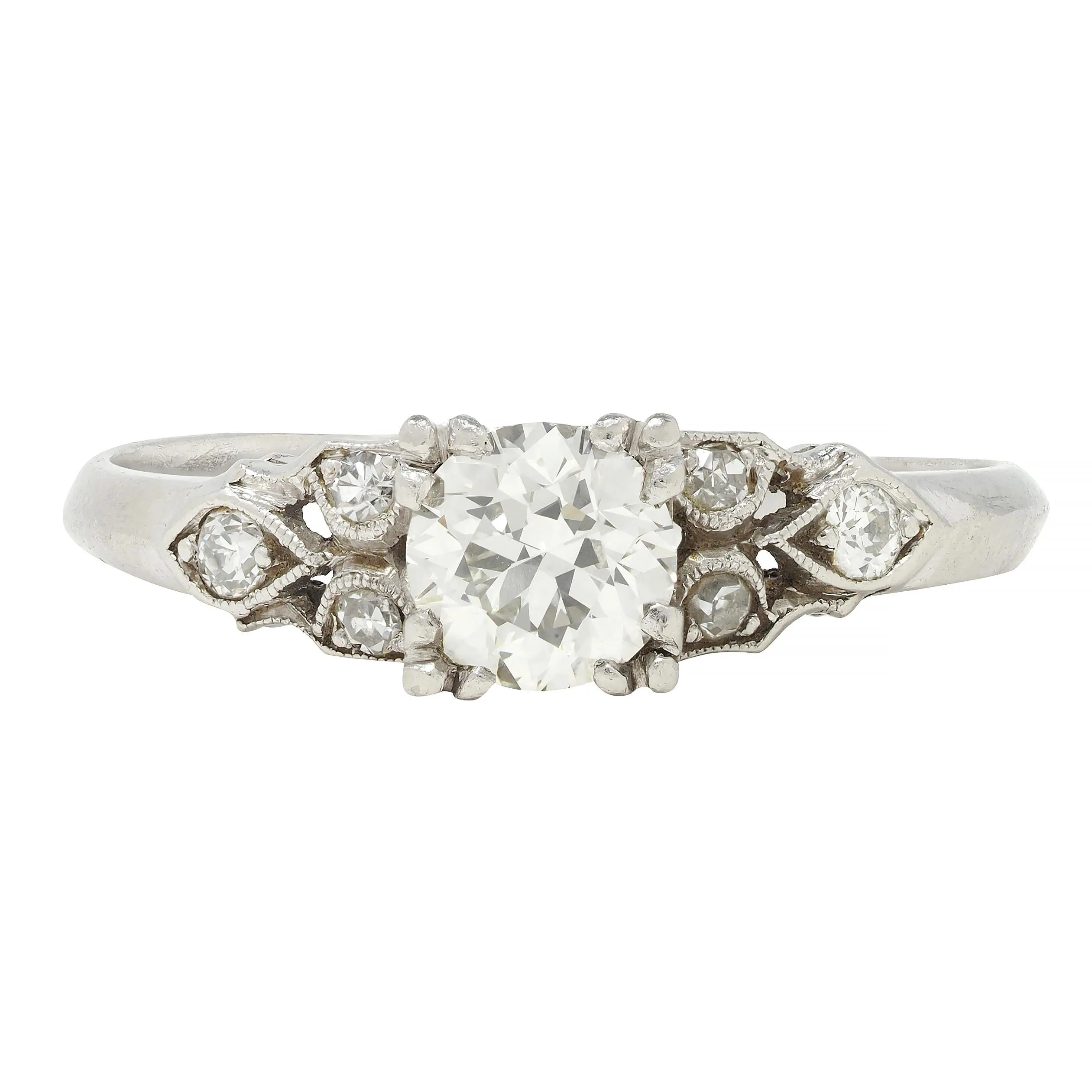 Art Deco 0.78 CTW Old European Cut Diamond Platinum Knife Edge Engagement Ring