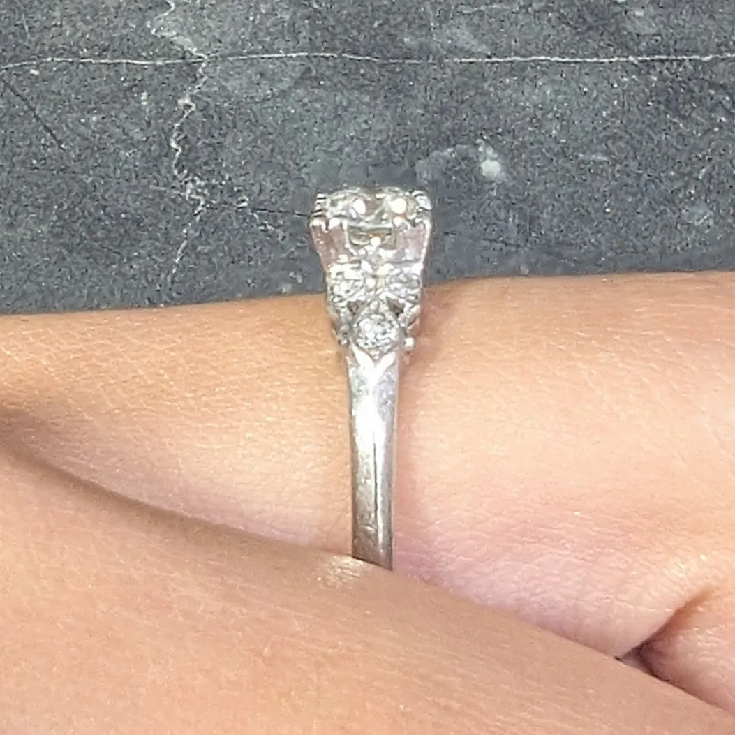 Art Deco 0.78 CTW Old European Cut Diamond Platinum Knife Edge Engagement Ring