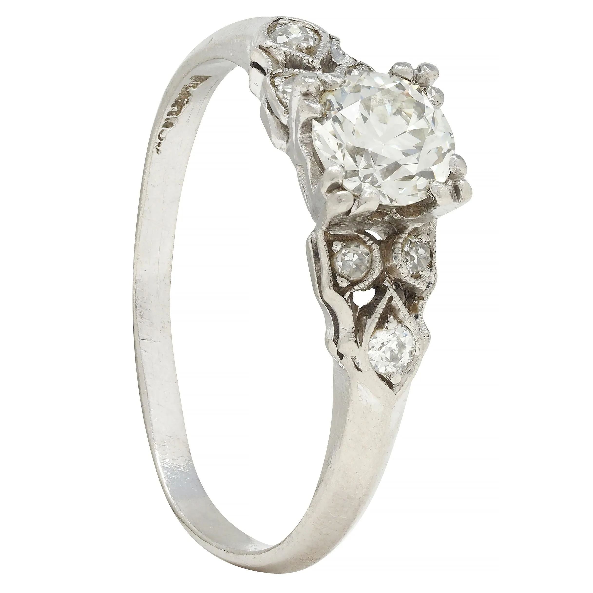 Art Deco 0.78 CTW Old European Cut Diamond Platinum Knife Edge Engagement Ring