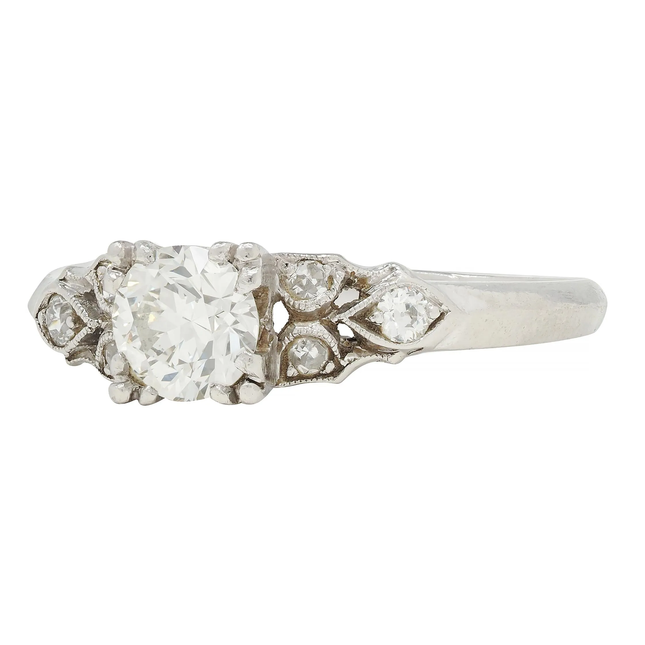 Art Deco 0.78 CTW Old European Cut Diamond Platinum Knife Edge Engagement Ring