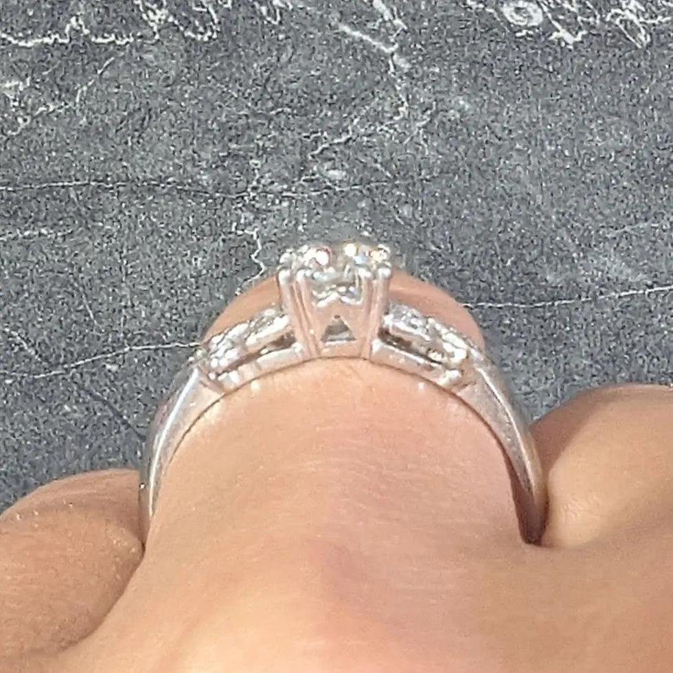 Art Deco 0.78 CTW Old European Cut Diamond Platinum Knife Edge Engagement Ring