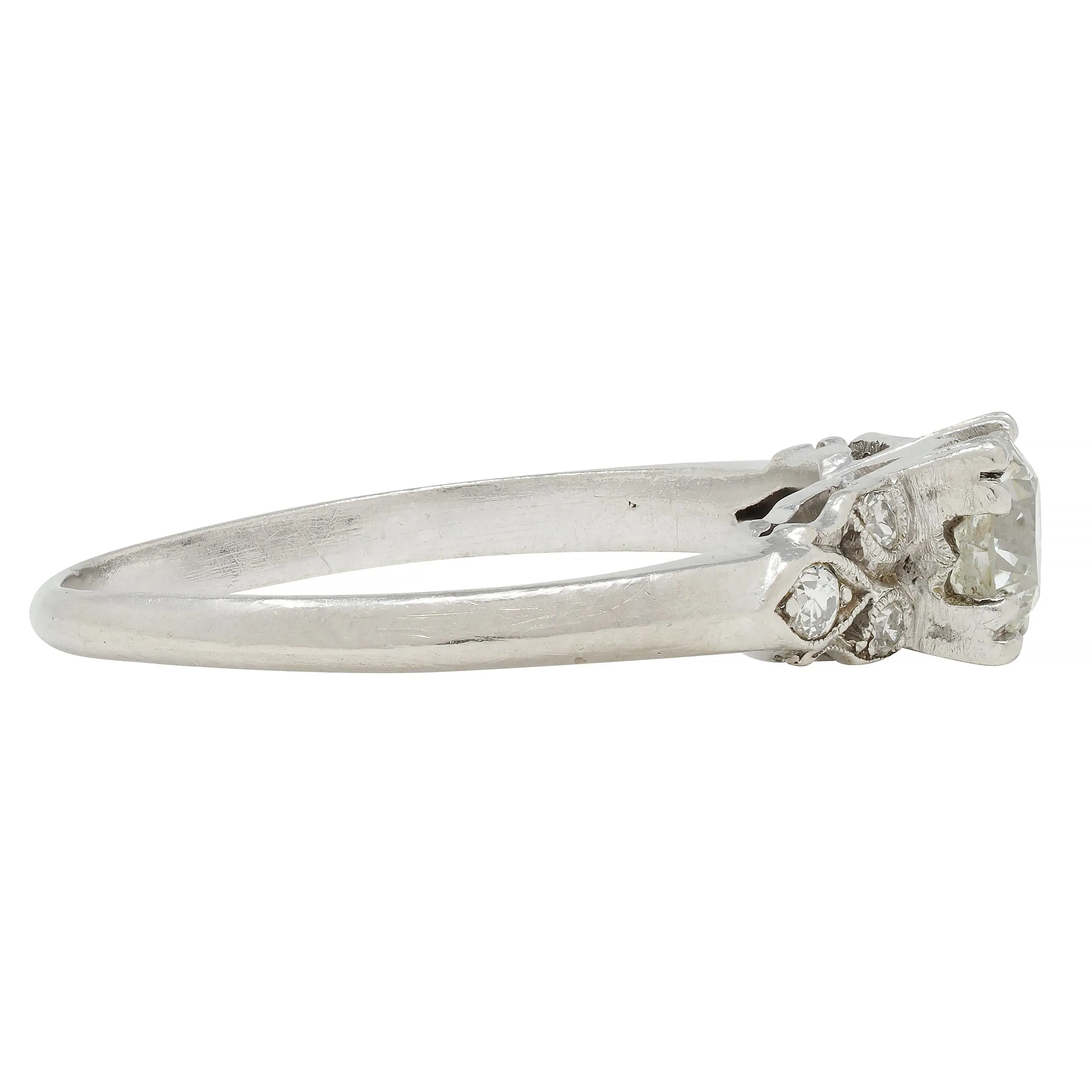 Art Deco 0.78 CTW Old European Cut Diamond Platinum Knife Edge Engagement Ring