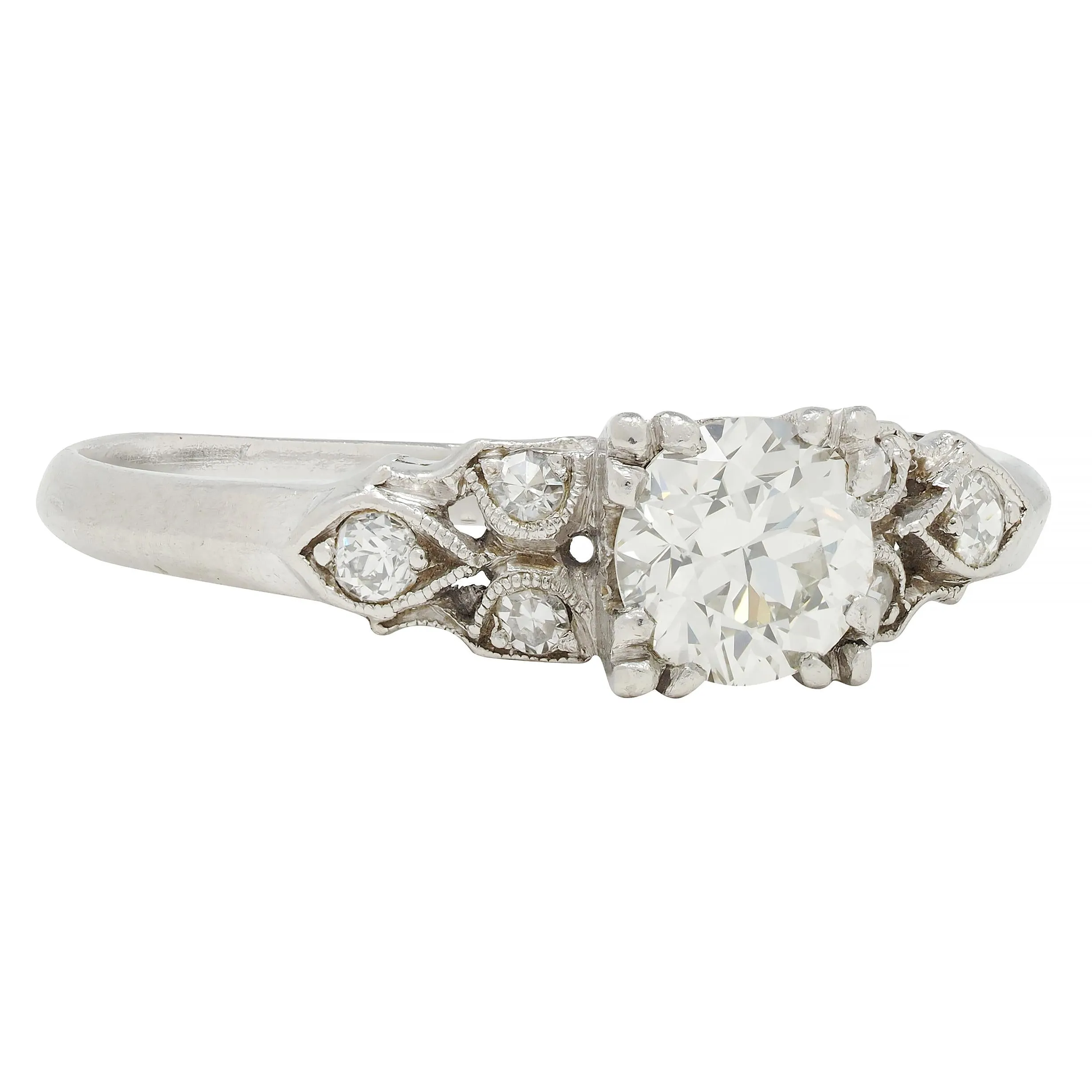Art Deco 0.78 CTW Old European Cut Diamond Platinum Knife Edge Engagement Ring