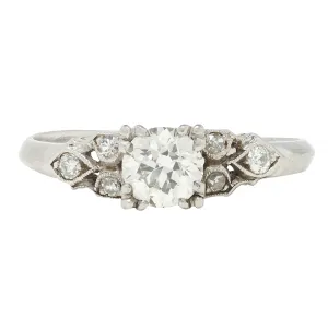 Art Deco 0.78 CTW Old European Cut Diamond Platinum Knife Edge Engagement Ring