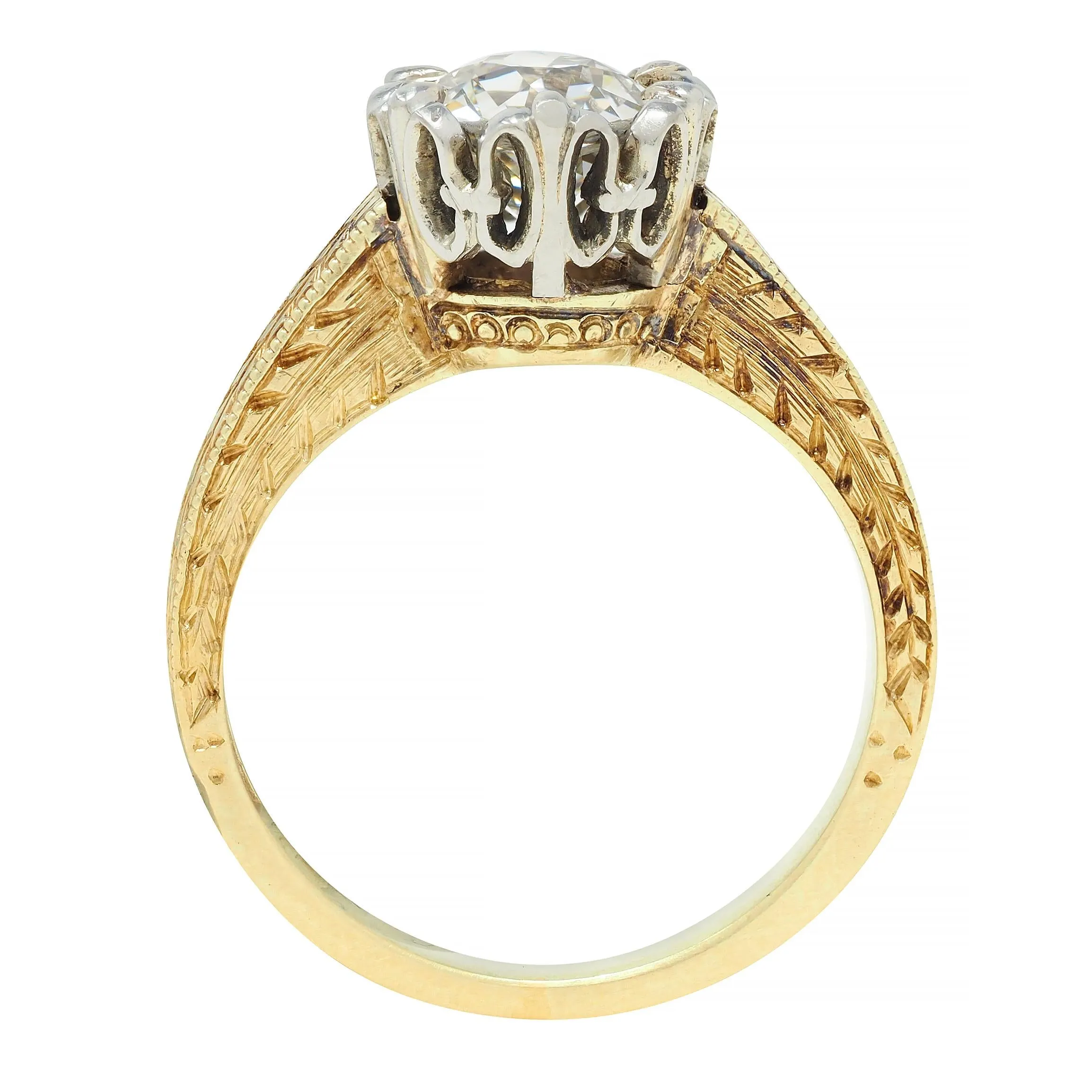 Art Deco 0.88 CTW Diamond Two-Tone 14 Karat Gold Vintage Engagement Ring