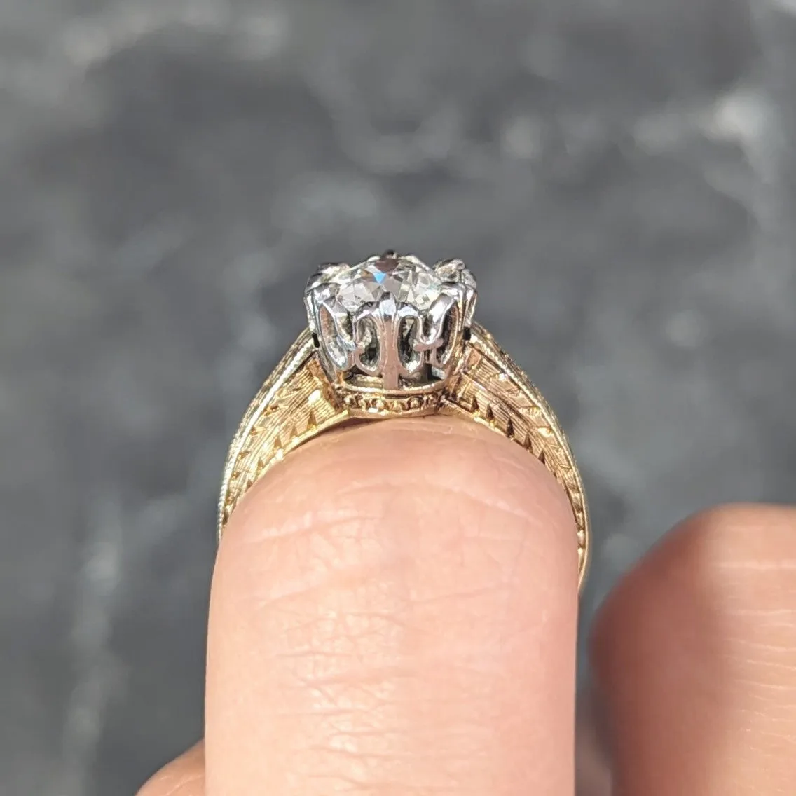 Art Deco 0.88 CTW Diamond Two-Tone 14 Karat Gold Vintage Engagement Ring