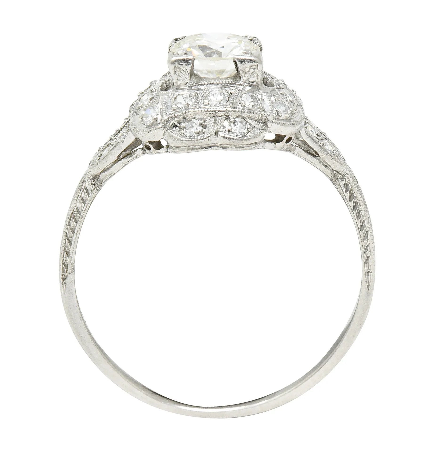 Art Deco 0.91 CTW Old European Cut Diamond Platinum Square Form Halo Engagement Ring