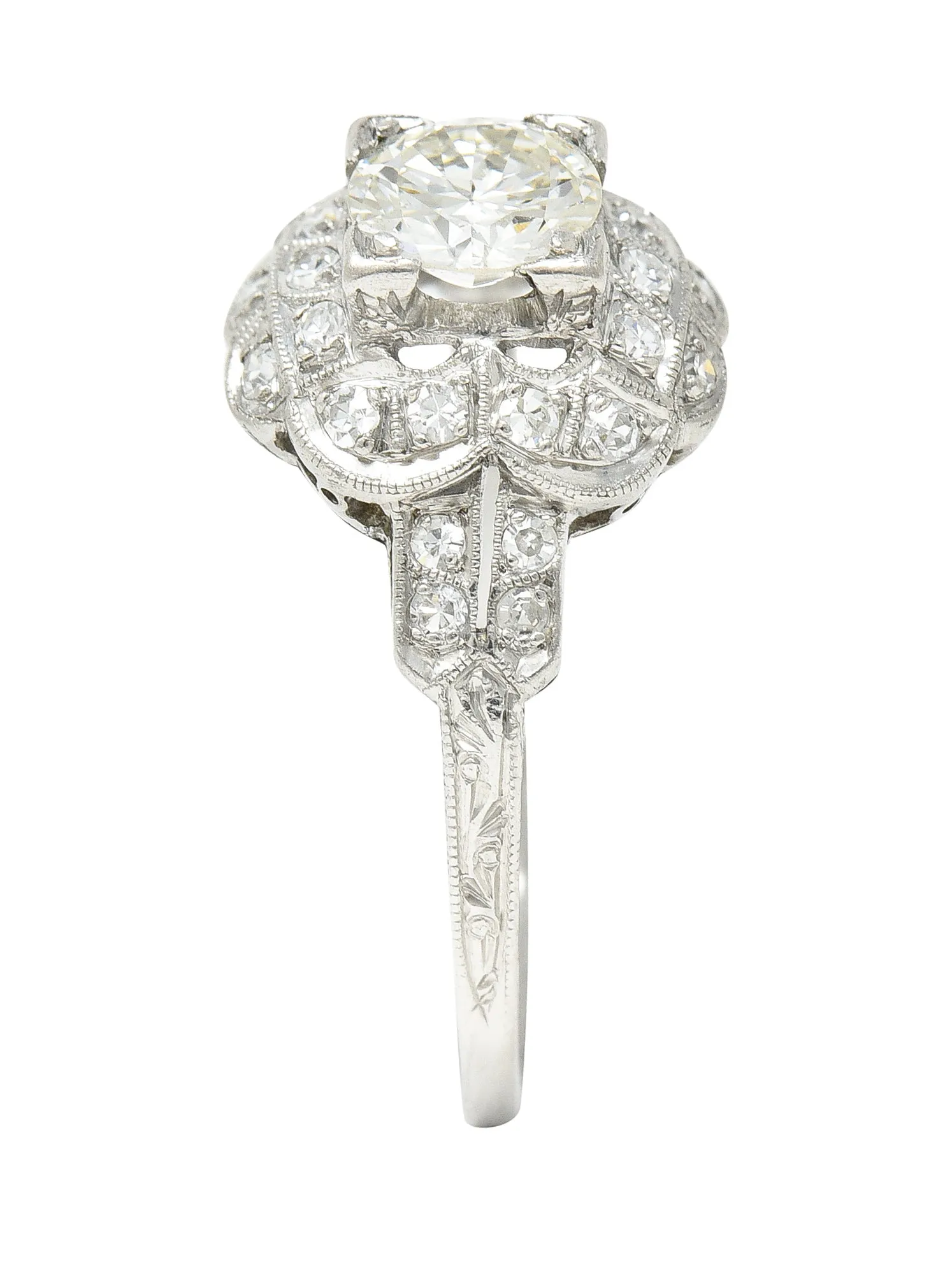 Art Deco 0.91 CTW Old European Cut Diamond Platinum Square Form Halo Engagement Ring