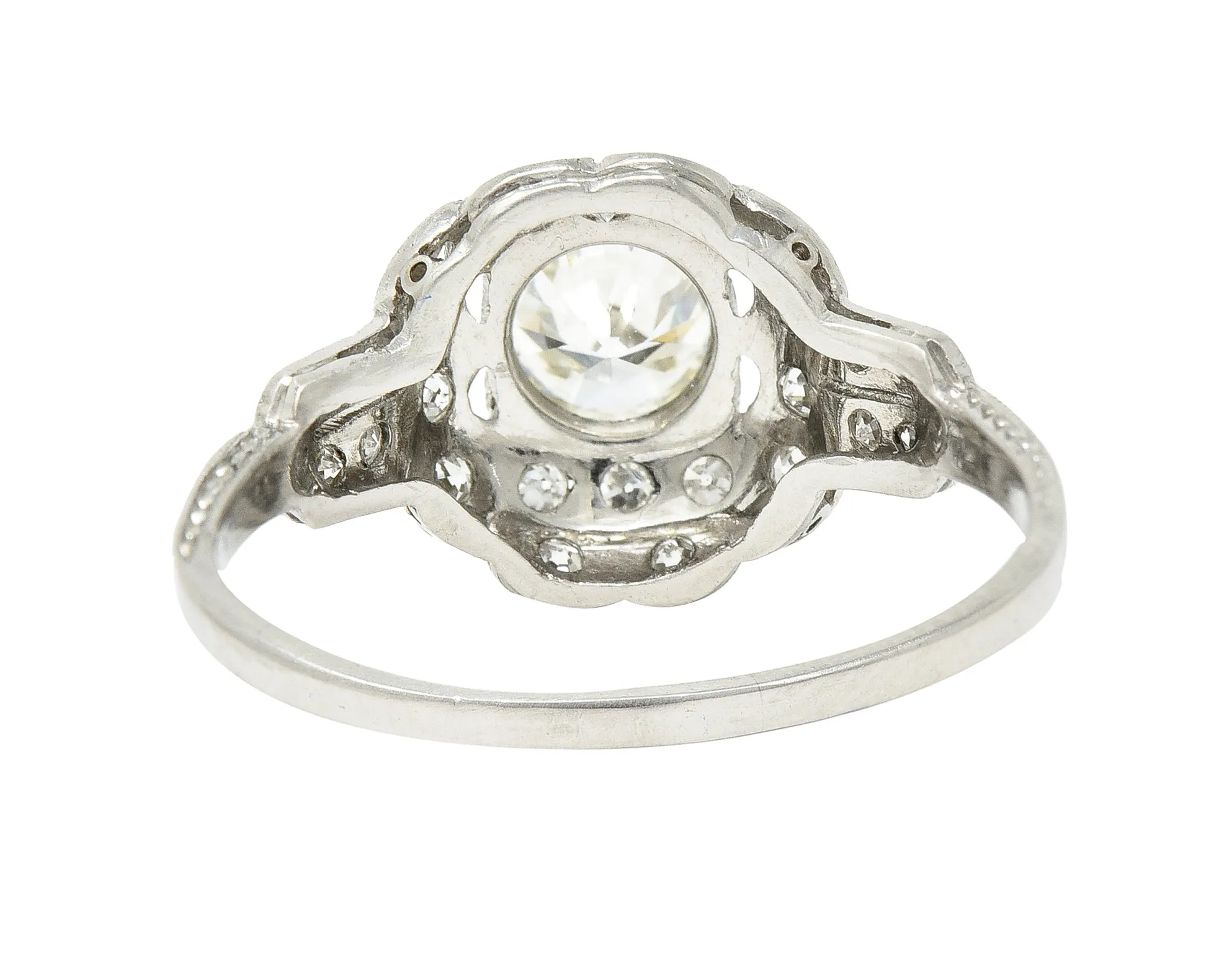 Art Deco 0.91 CTW Old European Cut Diamond Platinum Square Form Halo Engagement Ring