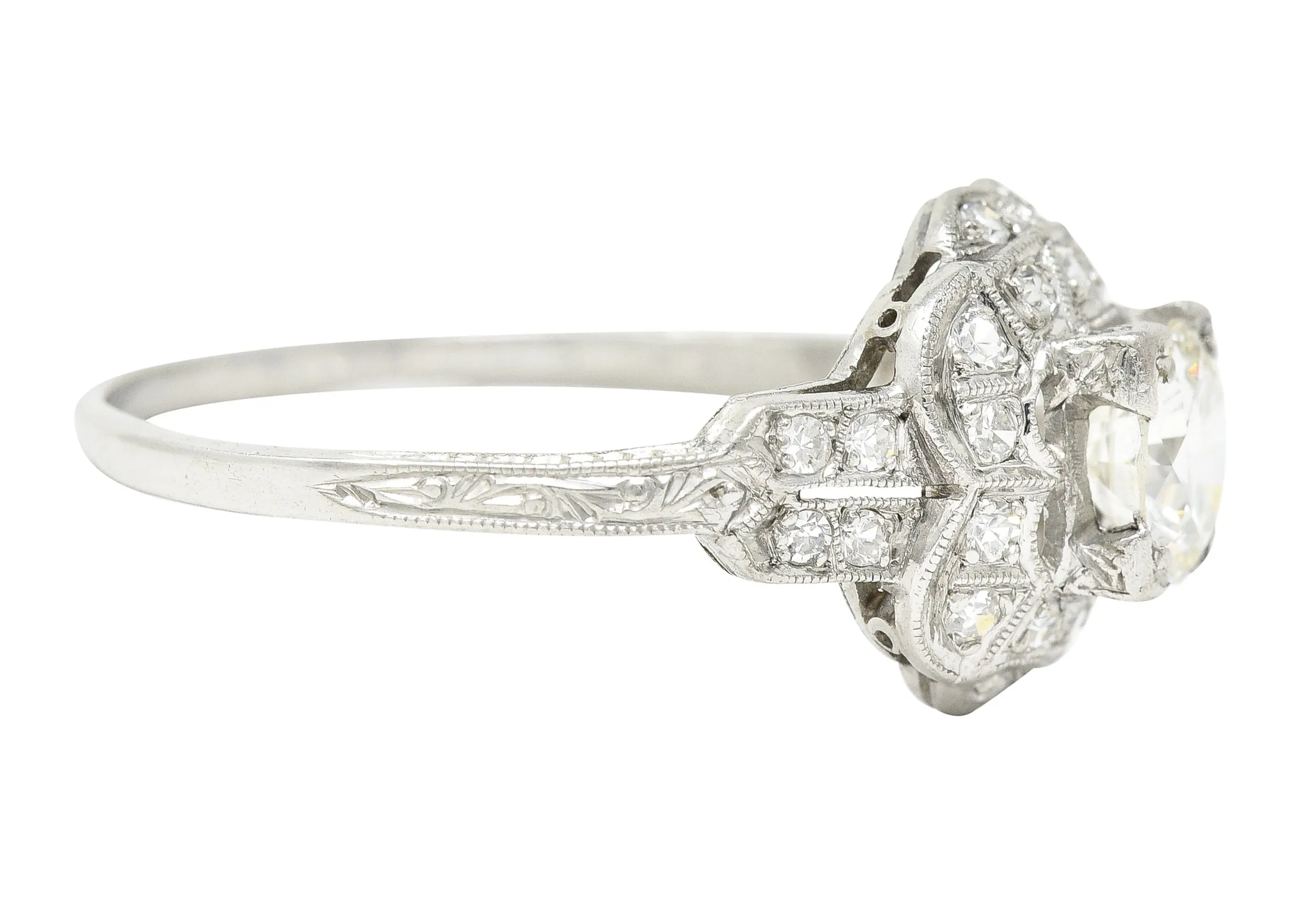 Art Deco 0.91 CTW Old European Cut Diamond Platinum Square Form Halo Engagement Ring