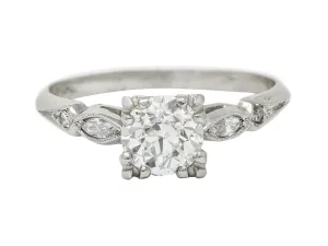Art Deco 0.92 CTW Diamond Platinum Navette Engagement Ring GIA Circa 1930